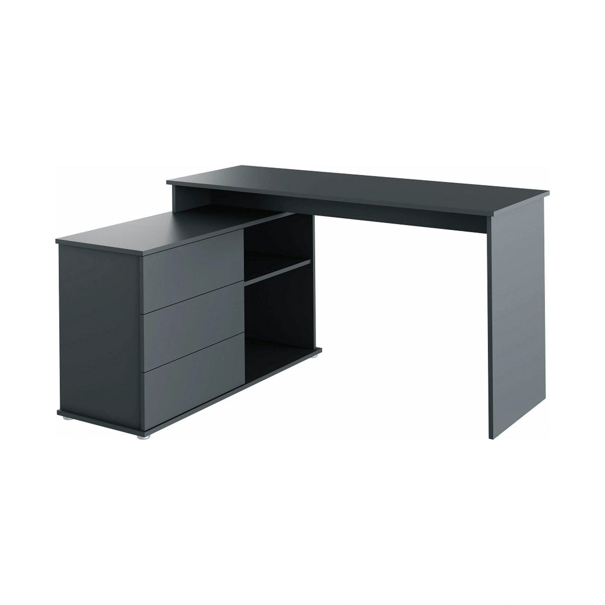 Birou de colt TERINO, gri grafit, PAL laminat, 138x50/110x75 cm