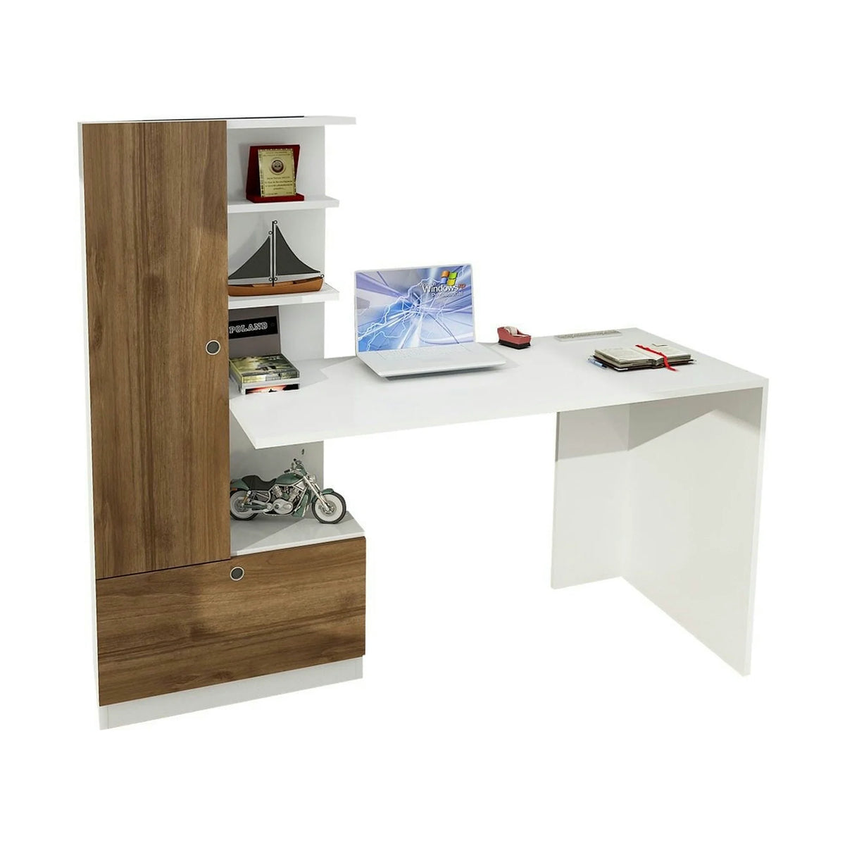 Birou DOMINGOS, alb/alun, PAL melaminat, 120x74x120 cm
