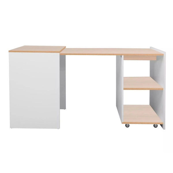 Birou DUO, alb/stejar, PAL laminat, 46-140x60x72 cm