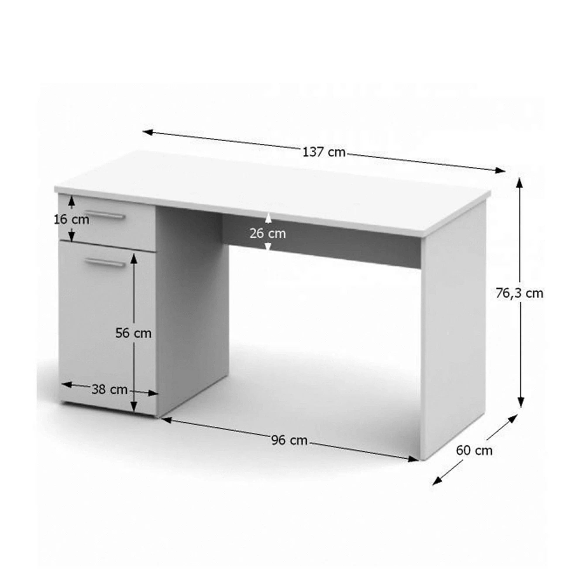 Birou EGON, alb, DTD laminat, 137x60x76 cm