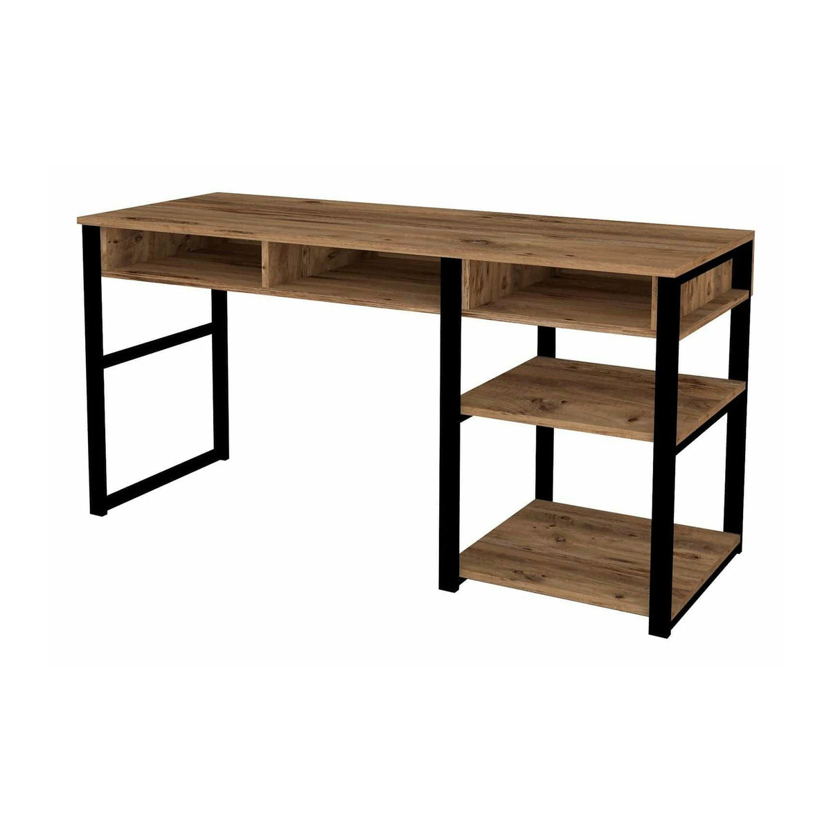 Birou EMRO, nuc inchis/negru, PAL melaminat/metal, 150x58x76 cm