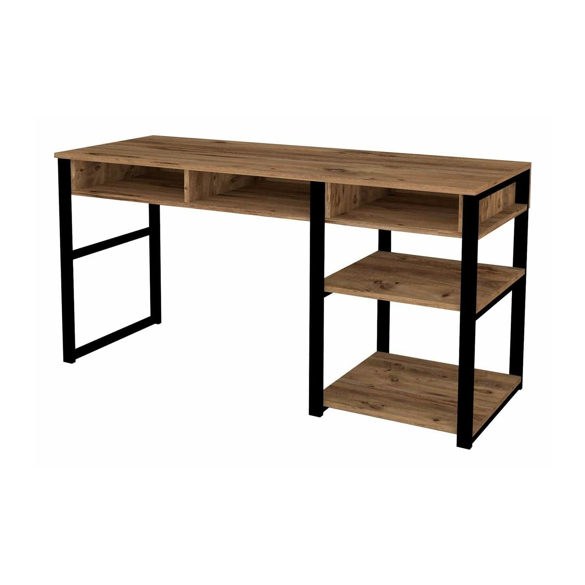 Birou EMRO, nuc inchis/negru, PAL melaminat/metal, 150x58x76 cm
