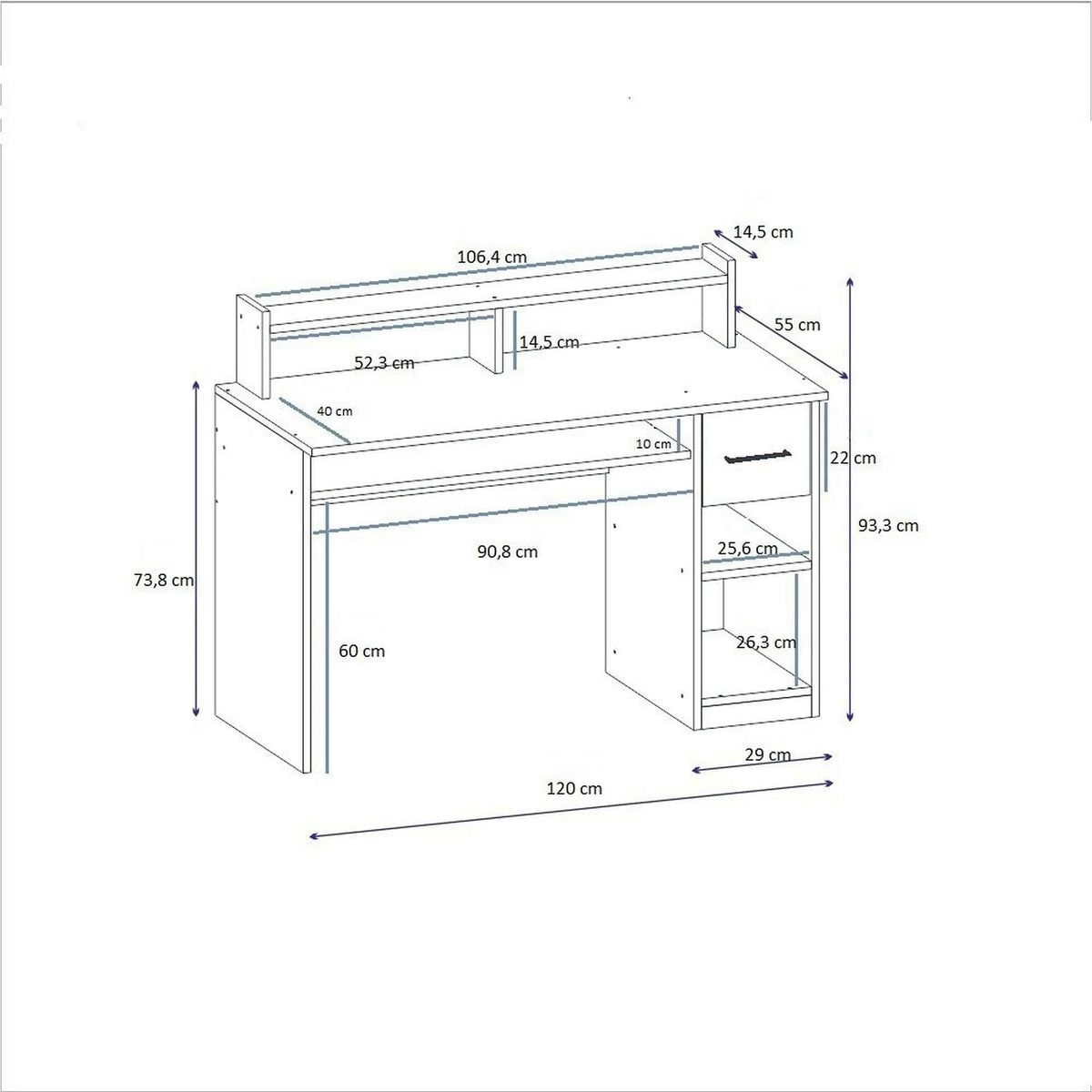 Birou ESLEM, alb, PAL melaminat, 120x55x93 cm
