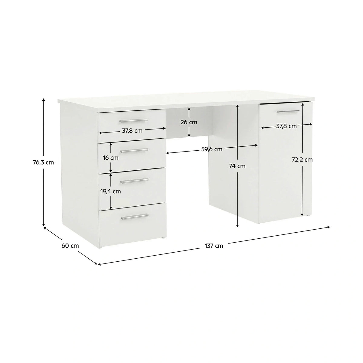 Birou EUSTACH, alb, DTD laminat, 137x60x76 cm