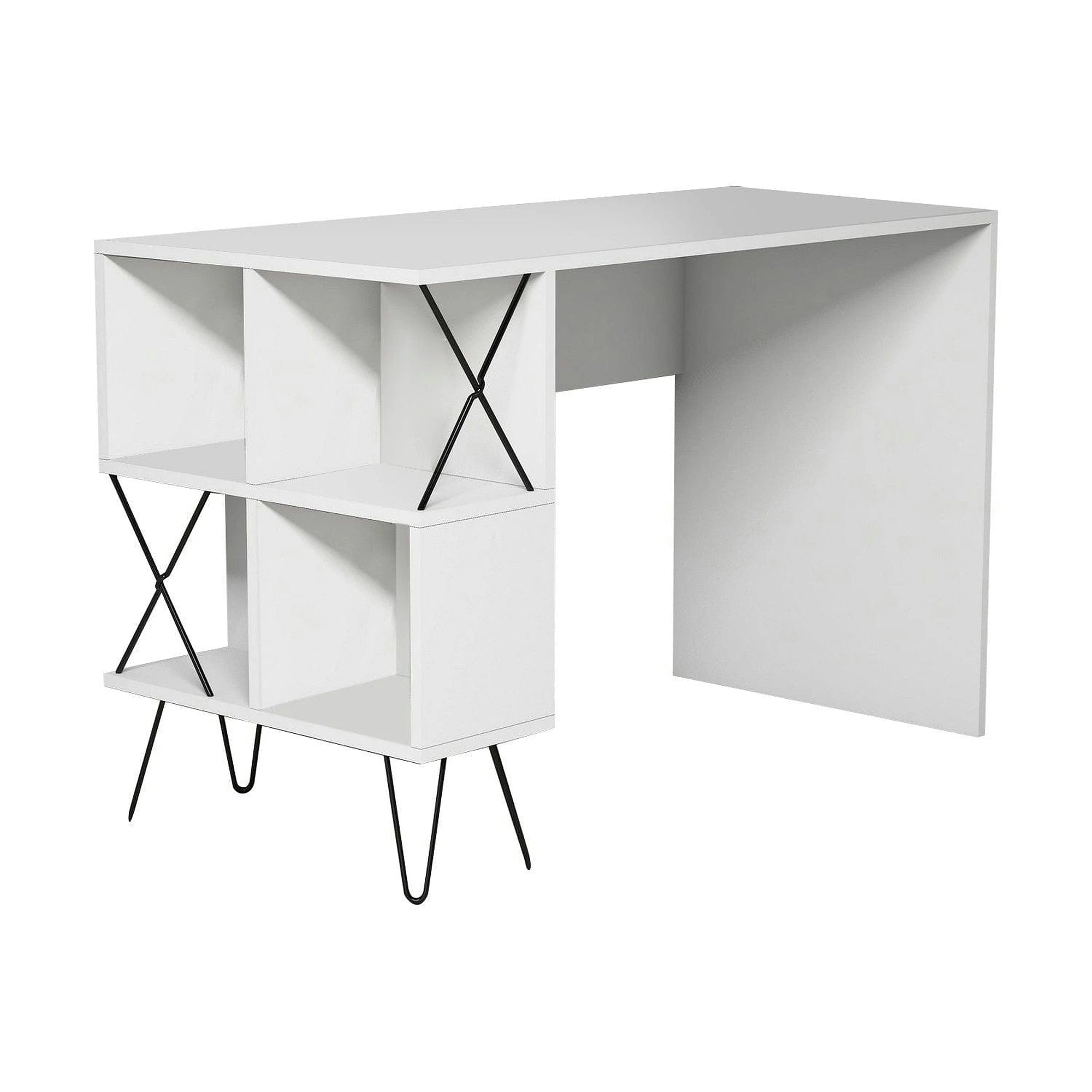 Birou EXTRA, alb/negru, PAL melaminat/metal, 120x60x79 cm
