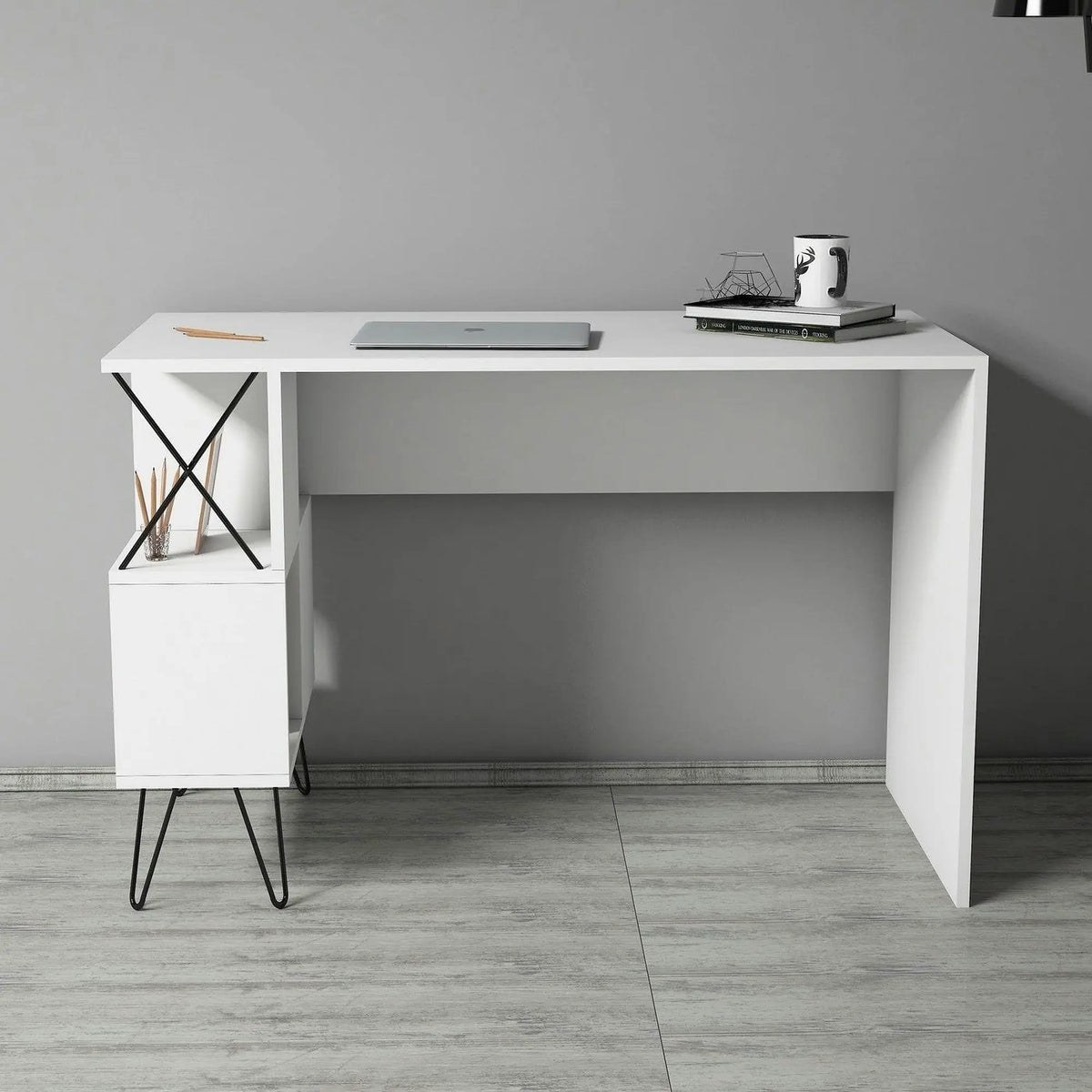Birou EXTRA, alb/negru, PAL melaminat/metal, 120x60x79 cm