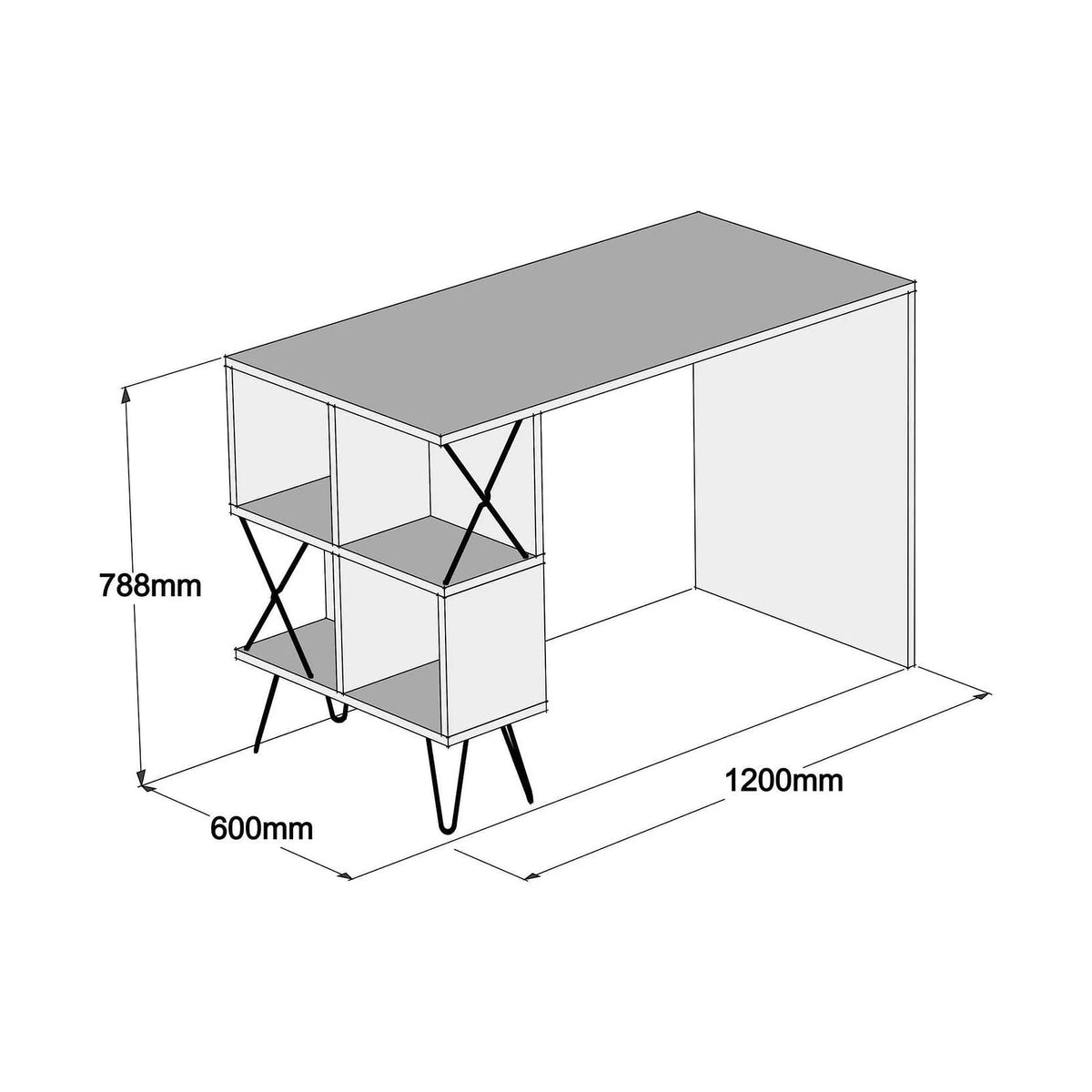 Birou EXTRA, alb/negru, PAL melaminat/metal, 120x60x79 cm