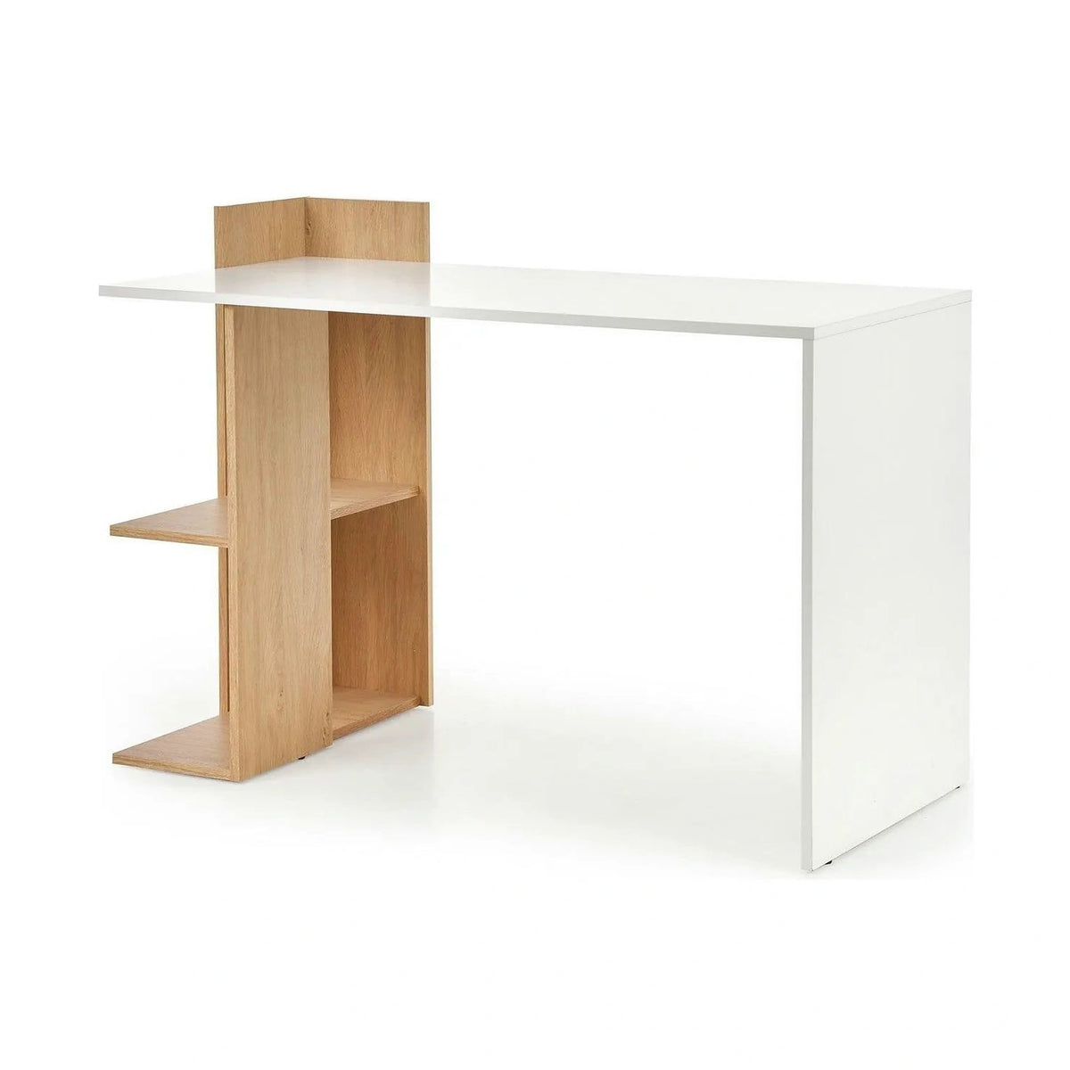 Birou Fino, stejar/alb, PAL melaminat, 122x57x85 cm