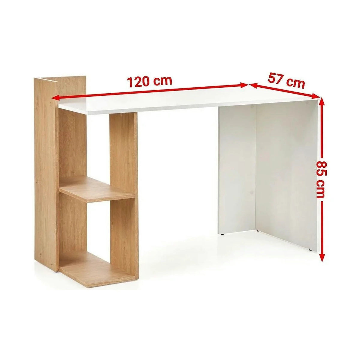 Birou Fino, stejar/alb, PAL melaminat, 122x57x85 cm