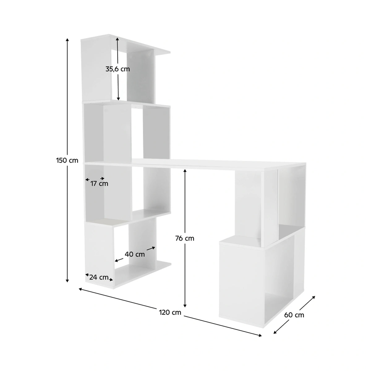 Birou FLOKI NEW, alb, DTD laminat, 120x60x150 cm