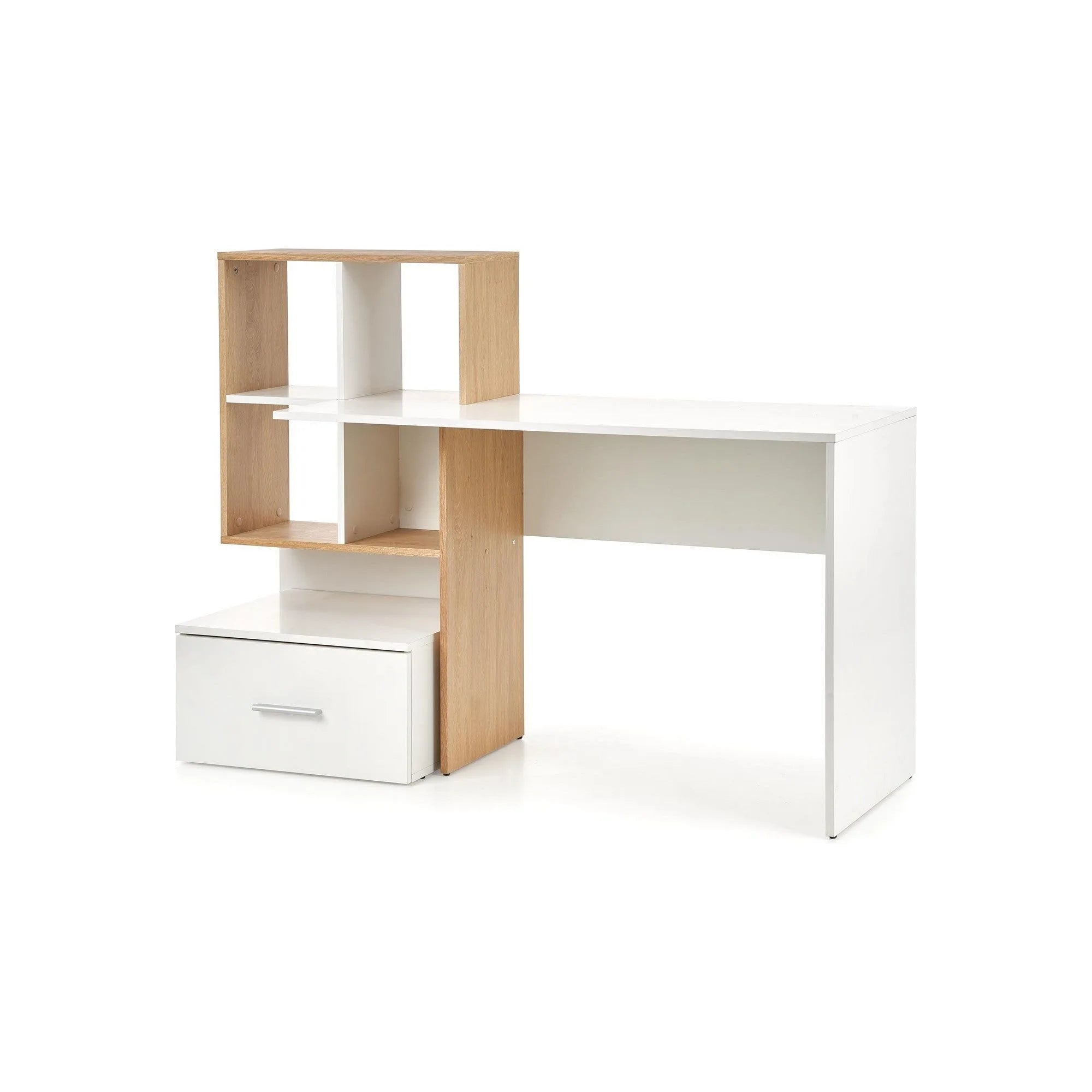 Birou Grosso, alb/stejar wotan, PAL melaminat, 149X50X105 CM