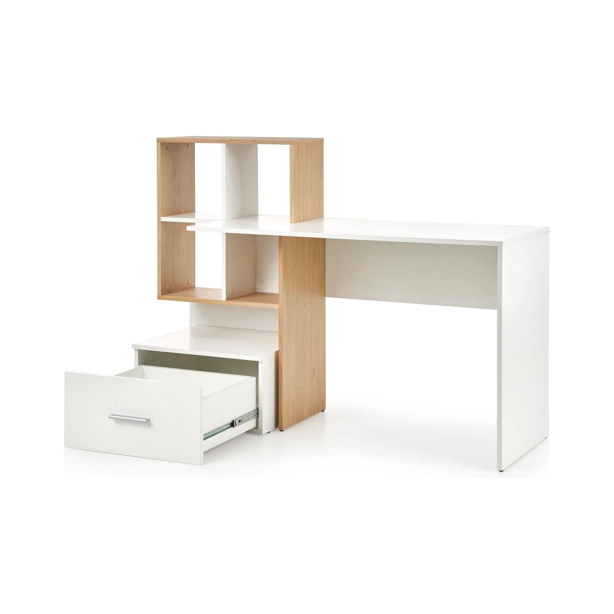 Birou Grosso, alb/stejar wotan, PAL melaminat, 149X50X105 CM