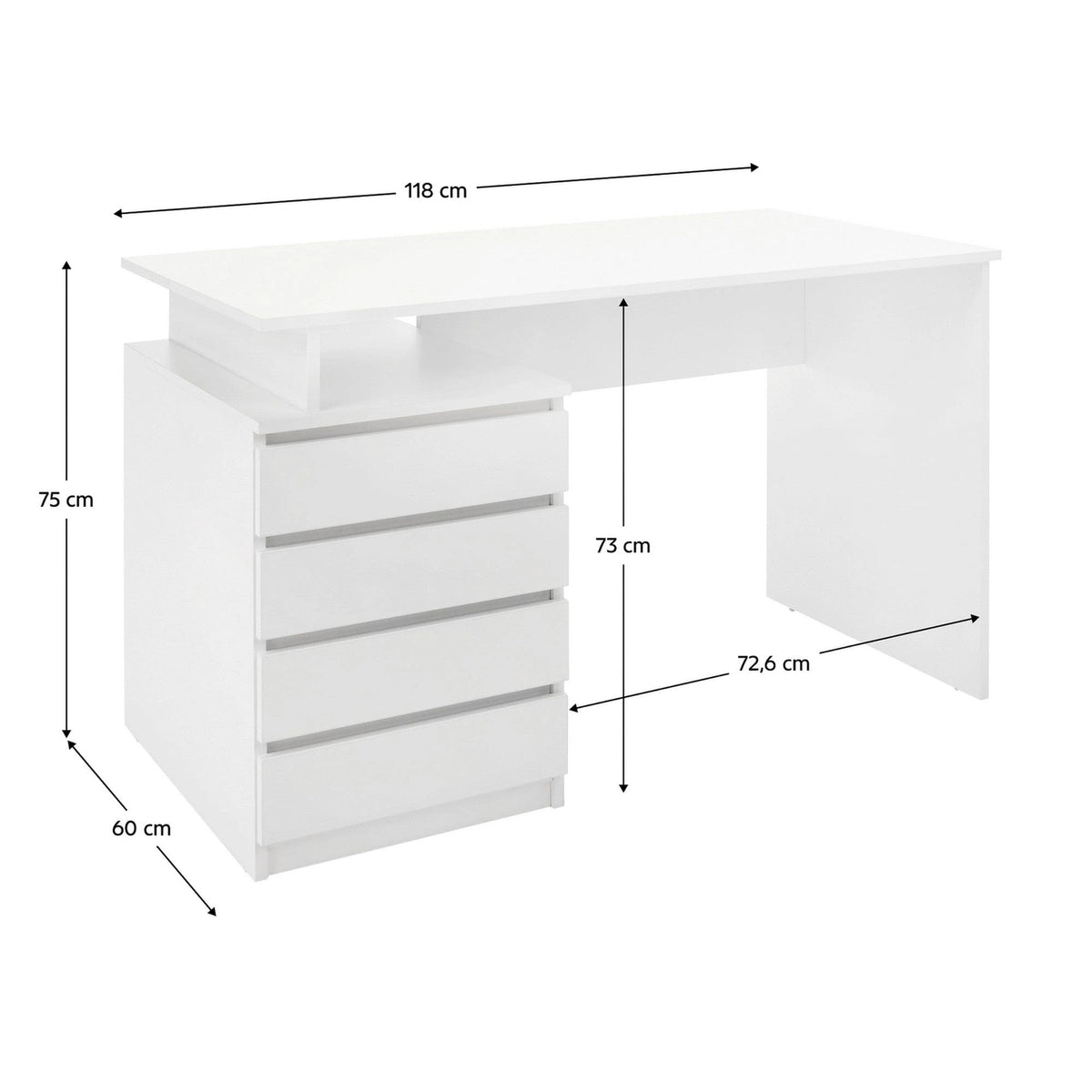 Birou HANY NEW, alb, DTD laminat, 118x60x75 cm