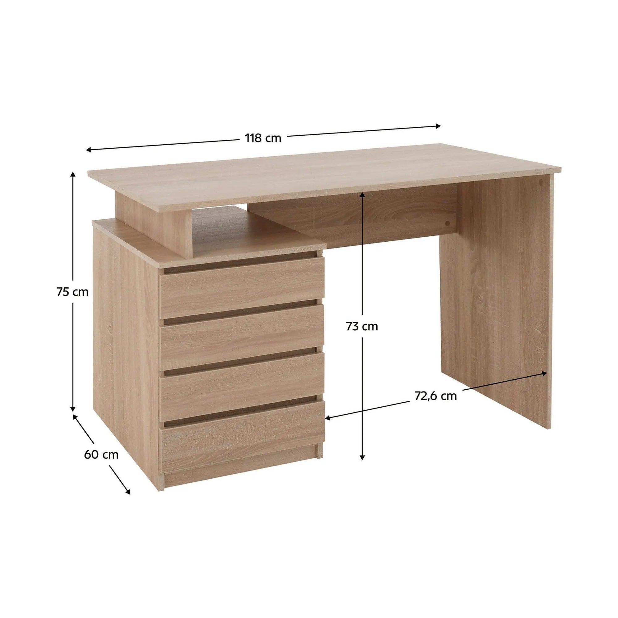 Birou HANY NEW, stejar sonoma, DTD laminat, 118x60x75 cm