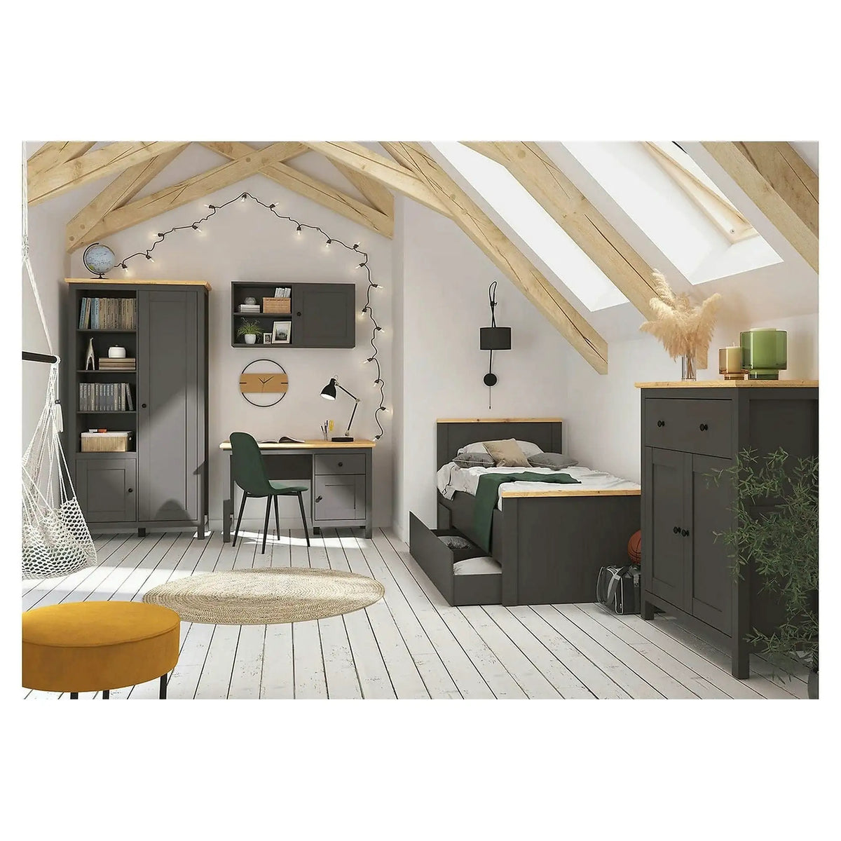 Birou HESEN, gri grafit/stejar artisan, PAL, 120x60x75 cm