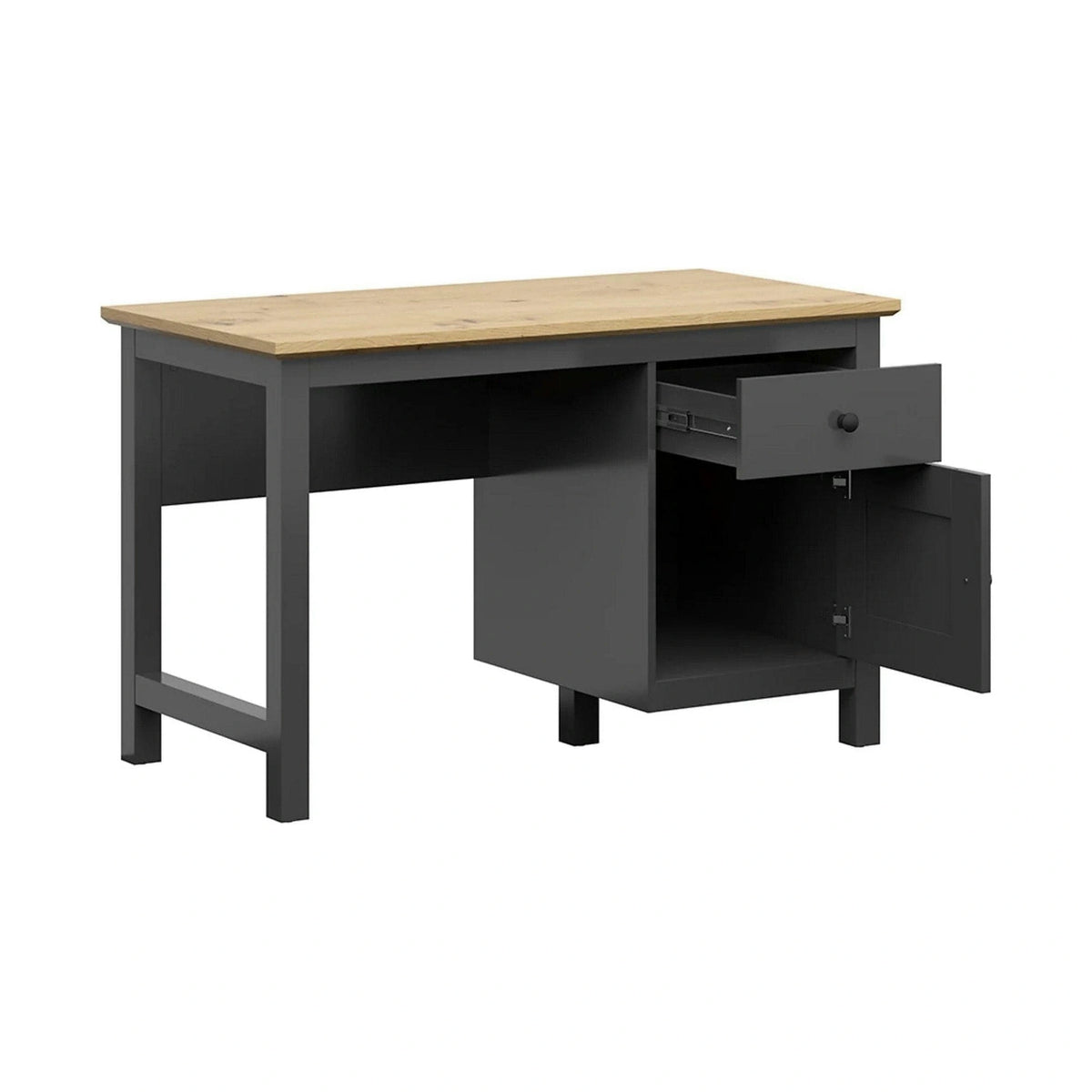 Birou HESEN, gri grafit/stejar artisan, PAL, 120x60x75 cm
