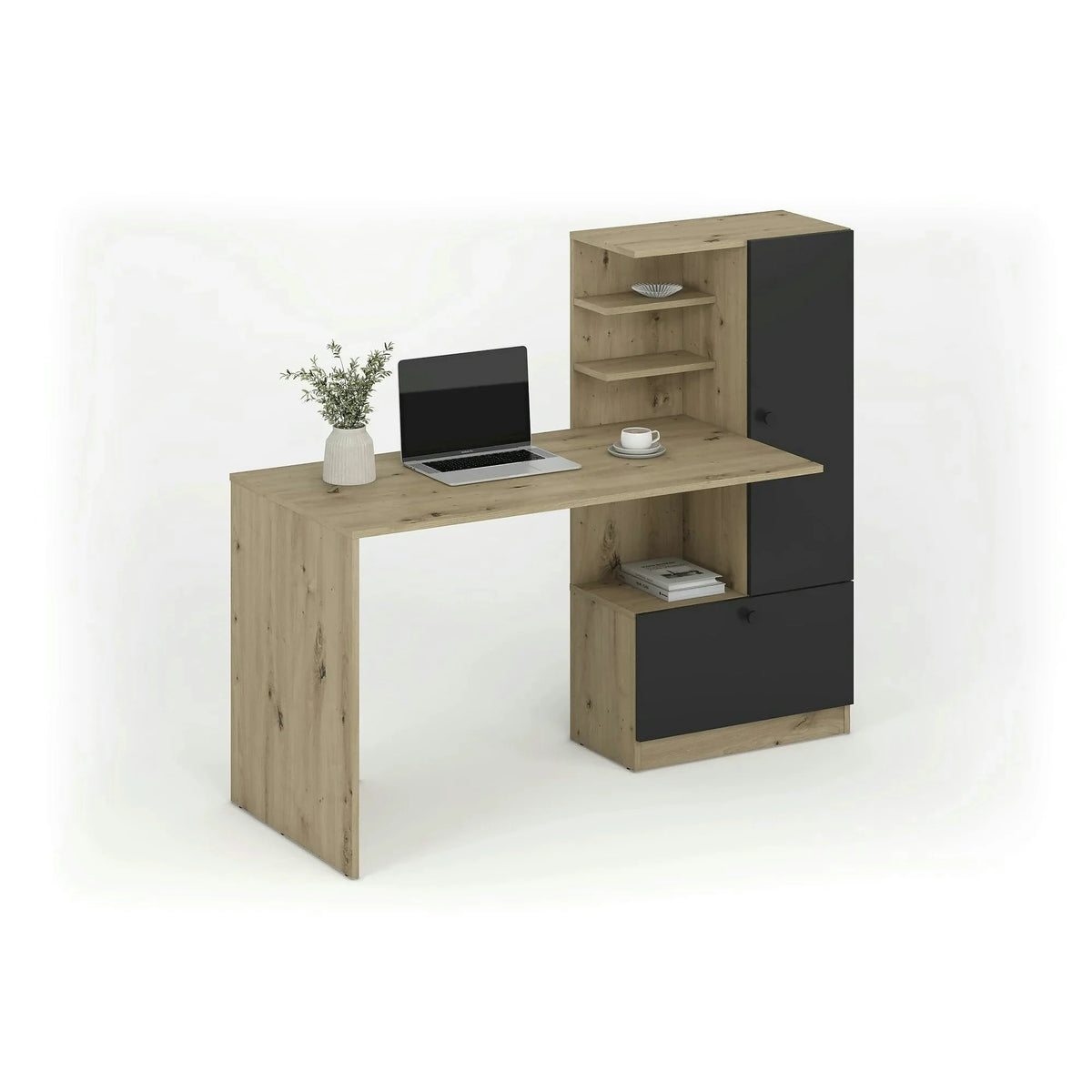 Birou HOBAS, stejar artisan/negru, PAL laminat, 150x62x120 cm