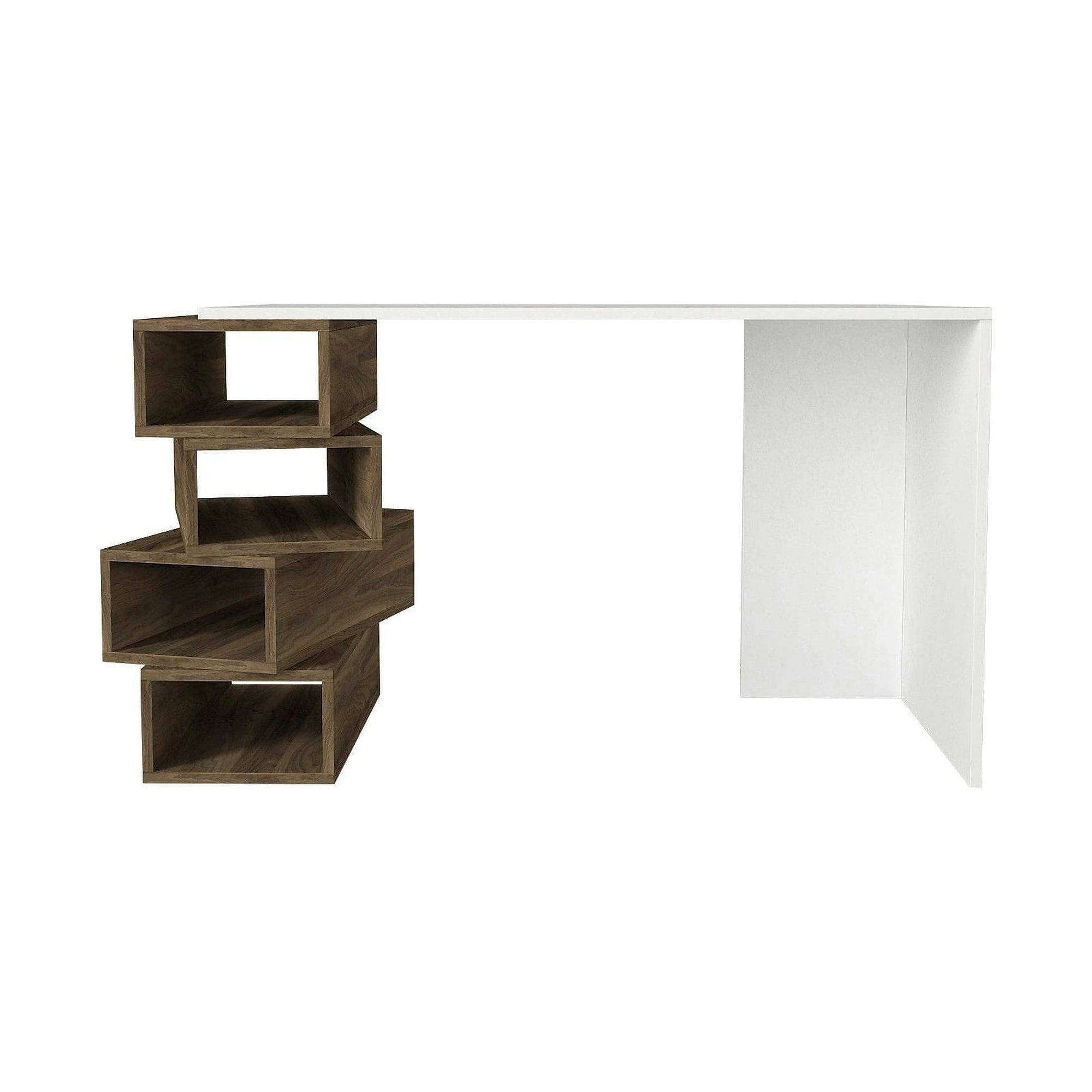 Birou JENGA, nuc/alb, PAL melaminat, 130x60x75 cm