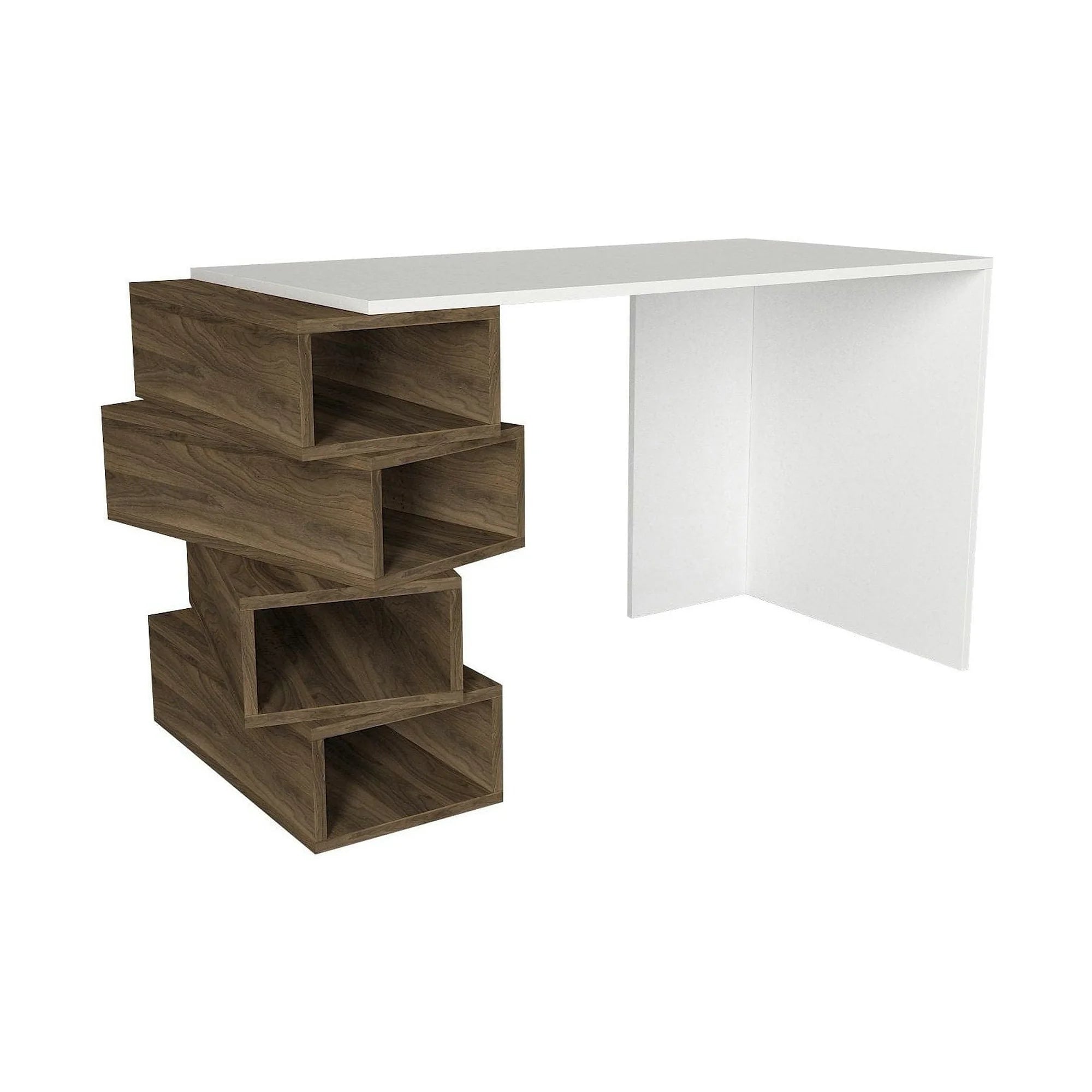 Birou JENGA, nuc/alb, PAL melaminat, 130x60x75 cm