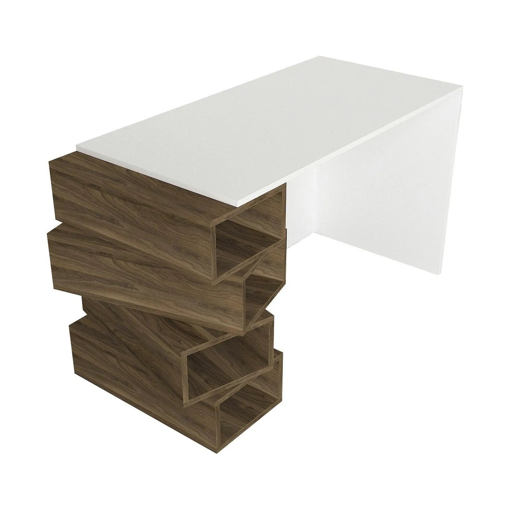 Birou JENGA, nuc/alb, PAL melaminat, 130x60x75 cm