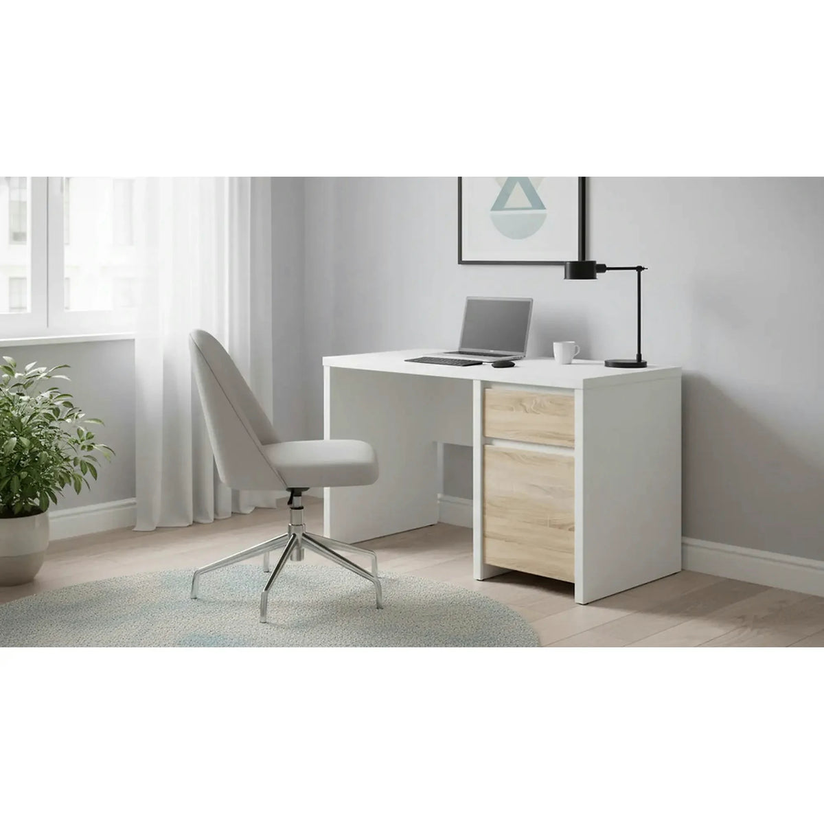 Birou KASPIAN, alb/stejar sonoma, PAL, 120x65x77 cm