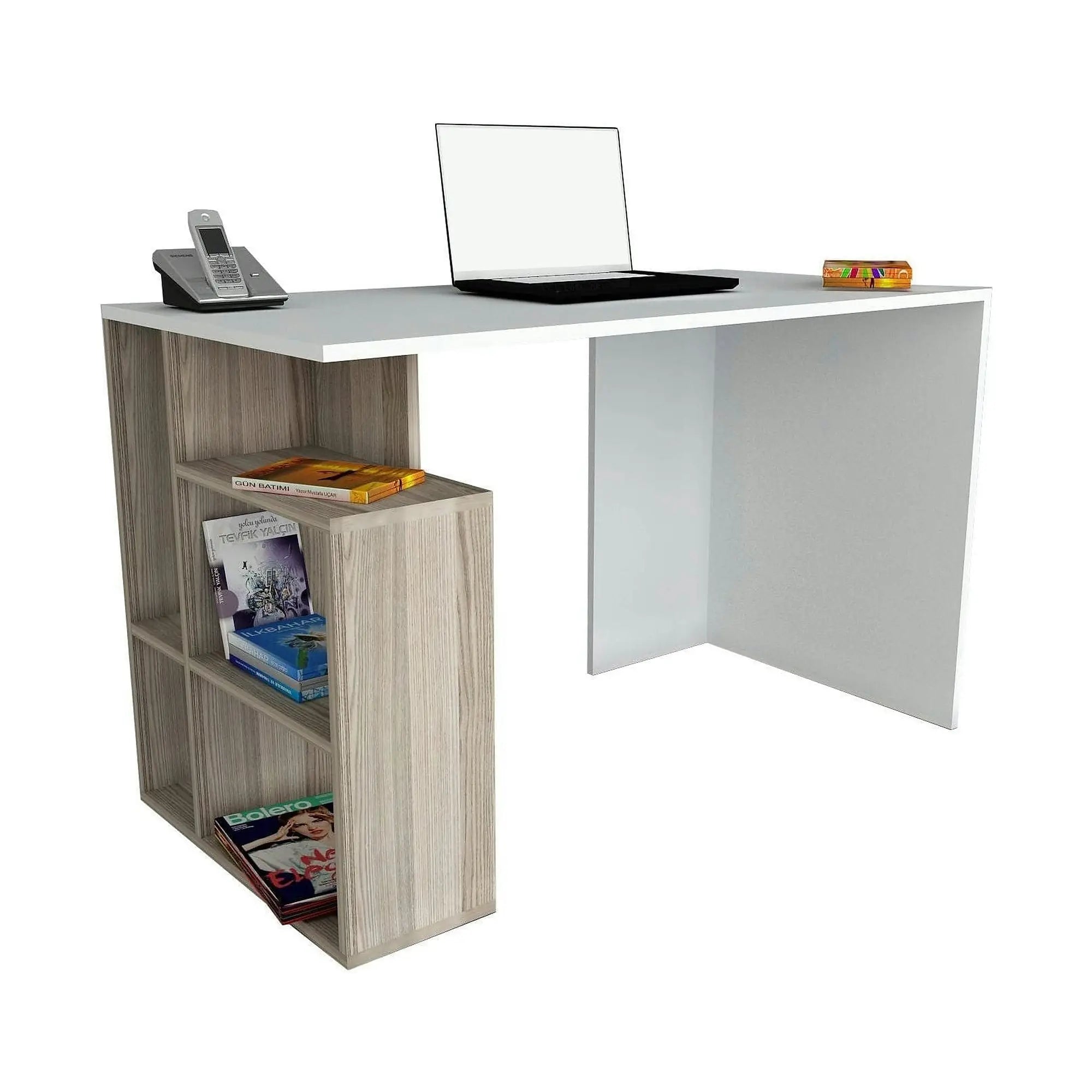 Birou LABRAN, alb/stejar, PAL melaminat, 120x60x74 cm