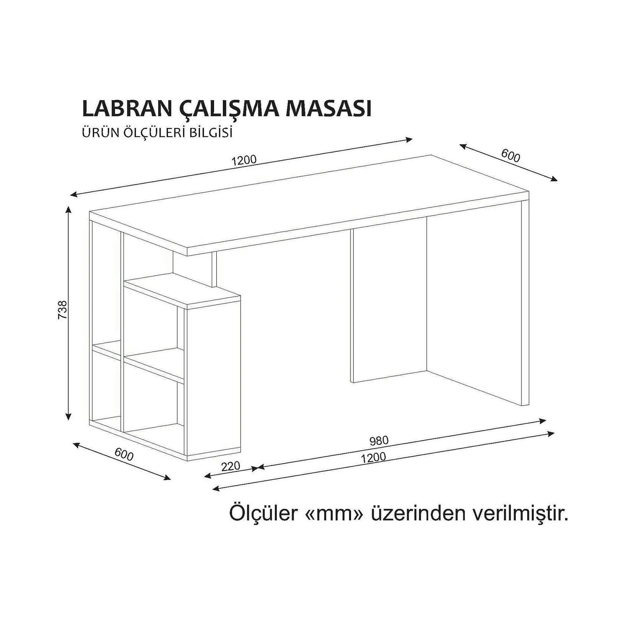 Birou LABRAN, alb/stejar, PAL melaminat, 120x60x74 cm