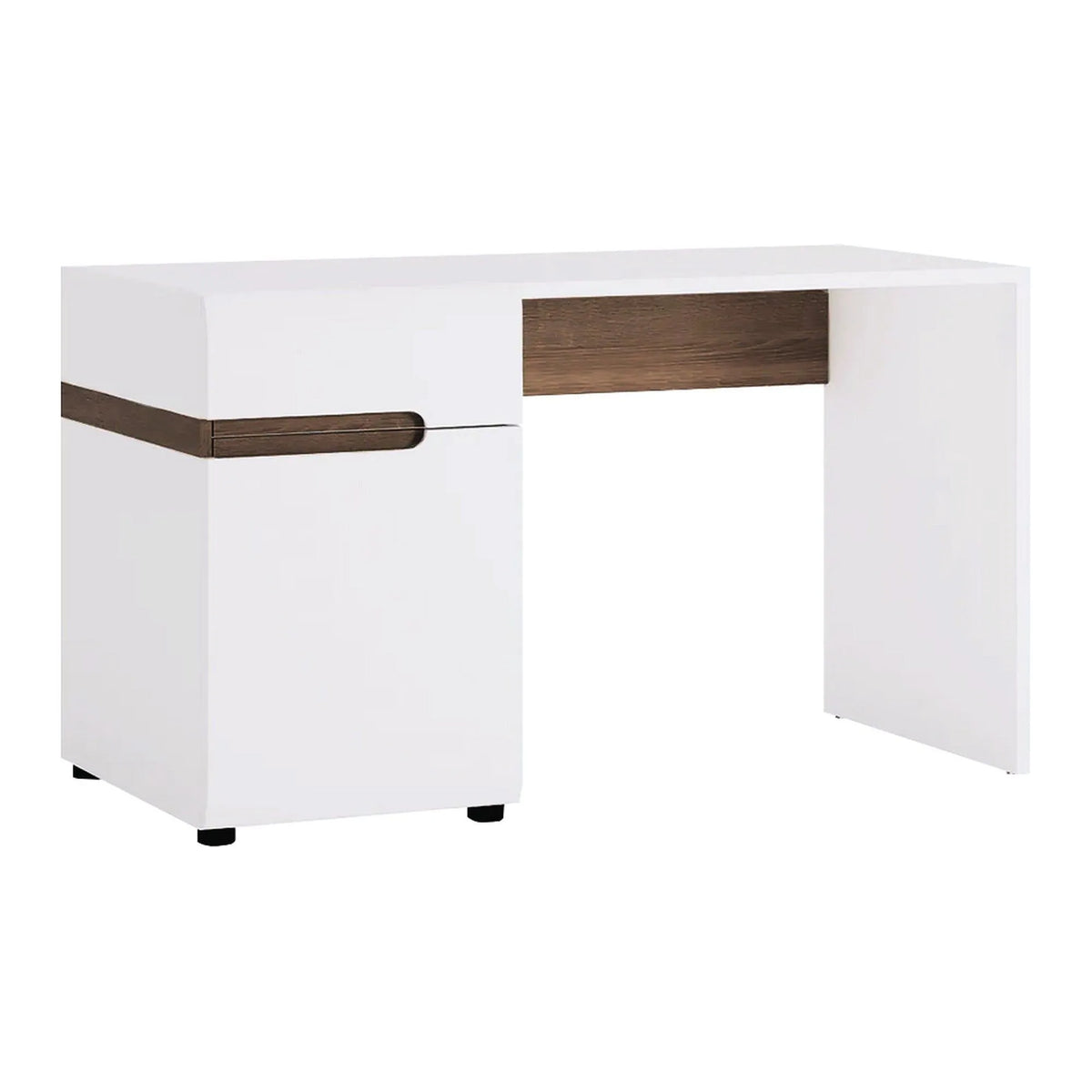 Birou LYNATET Tip 80, alb/stejar sonama inchis trufa, DTD laminat, 125x62x73 cm