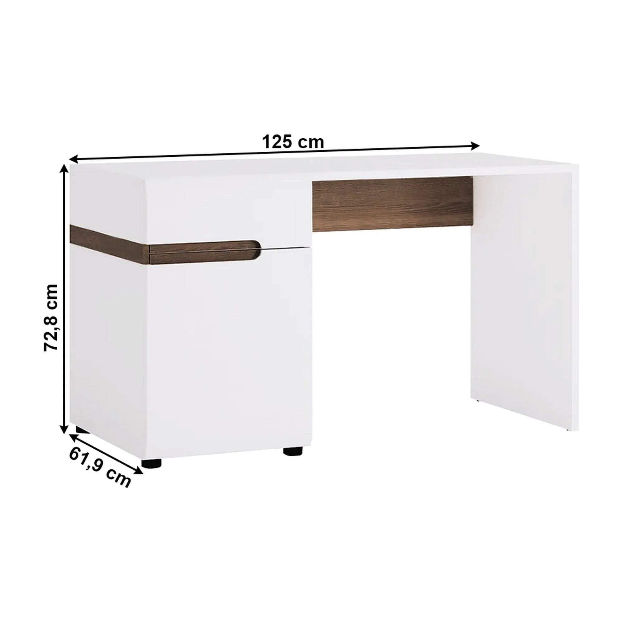 Birou LYNATET Tip 80, alb/stejar sonama inchis trufa, DTD laminat, 125x62x73 cm