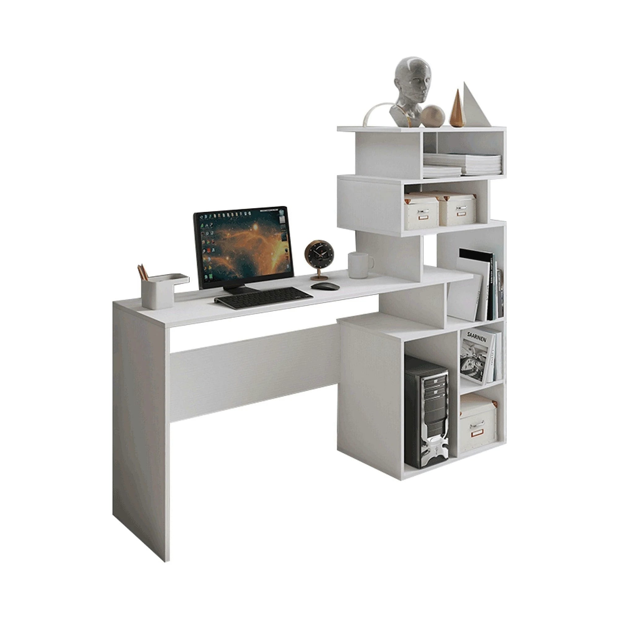Birou MAXIM, alb, DTD laminat, 158x40x134 cm