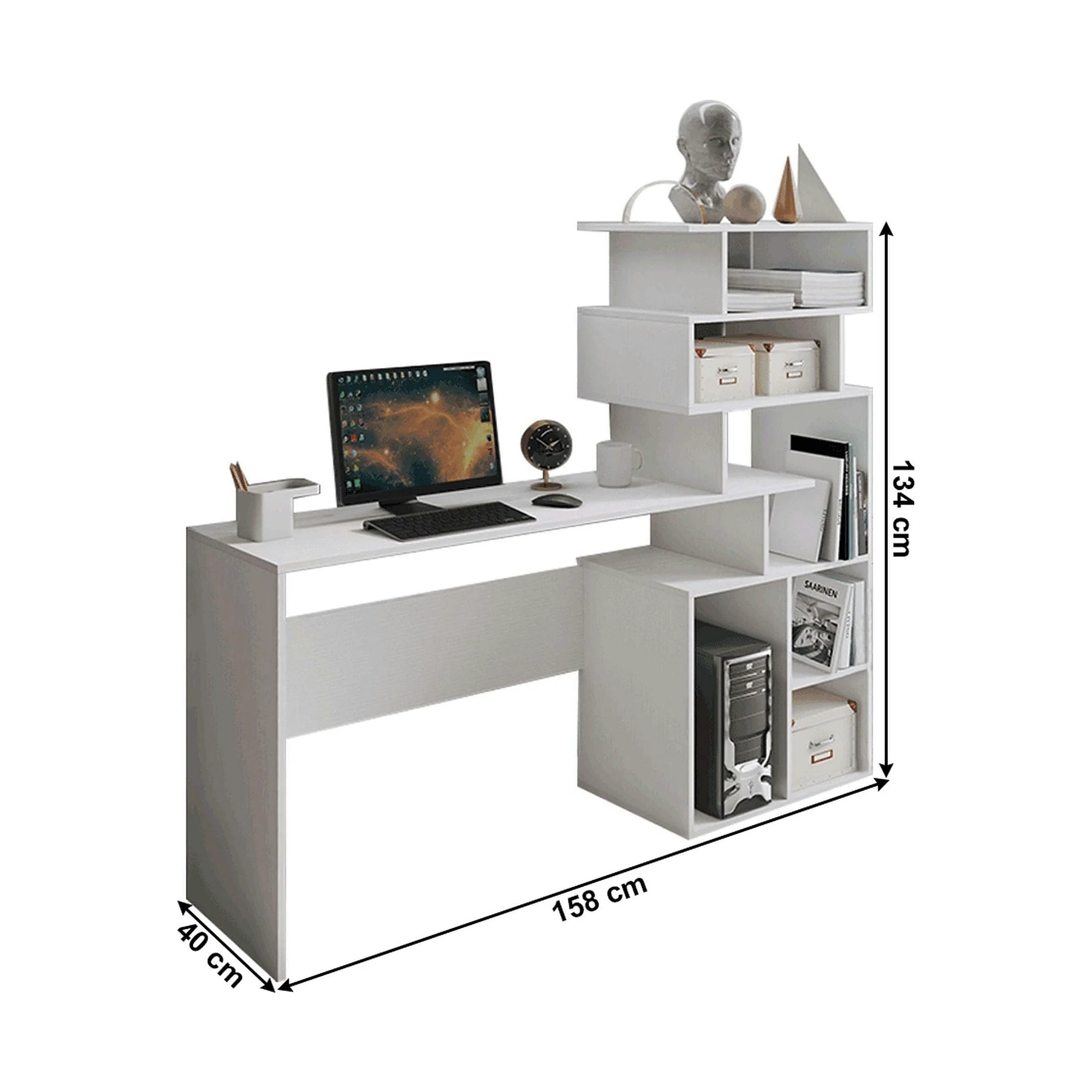 Birou MAXIM, alb, DTD laminat, 158x40x134 cm