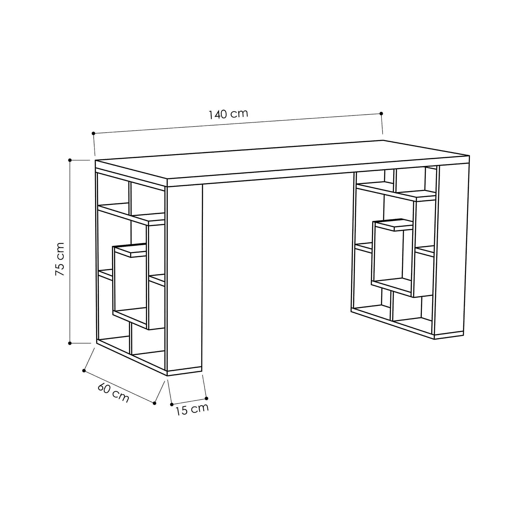 Birou MAZE, alb/stejar, PAL melaminat, 140x60x75 cm