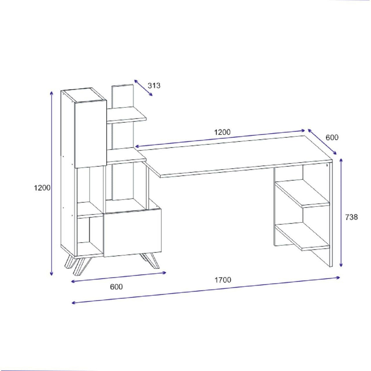 Birou MC607240, alb, PAL melaminat, 170x60x120 cm