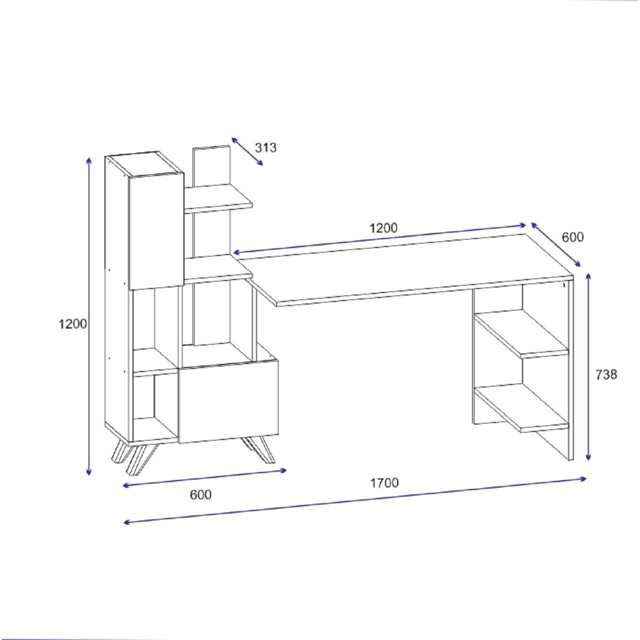 Birou MC607240, alb, PAL melaminat, 170x60x120 cm