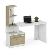 Birou MISO, alb/stejar artisan, PAL laminat, 144x60x142 cm