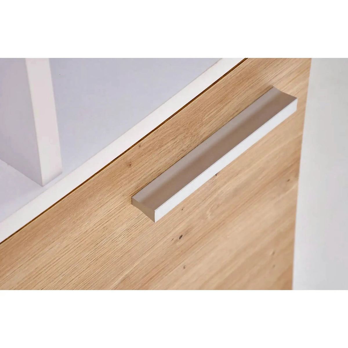 Birou MISO, alb/stejar artisan, PAL laminat, 144x60x142 cm