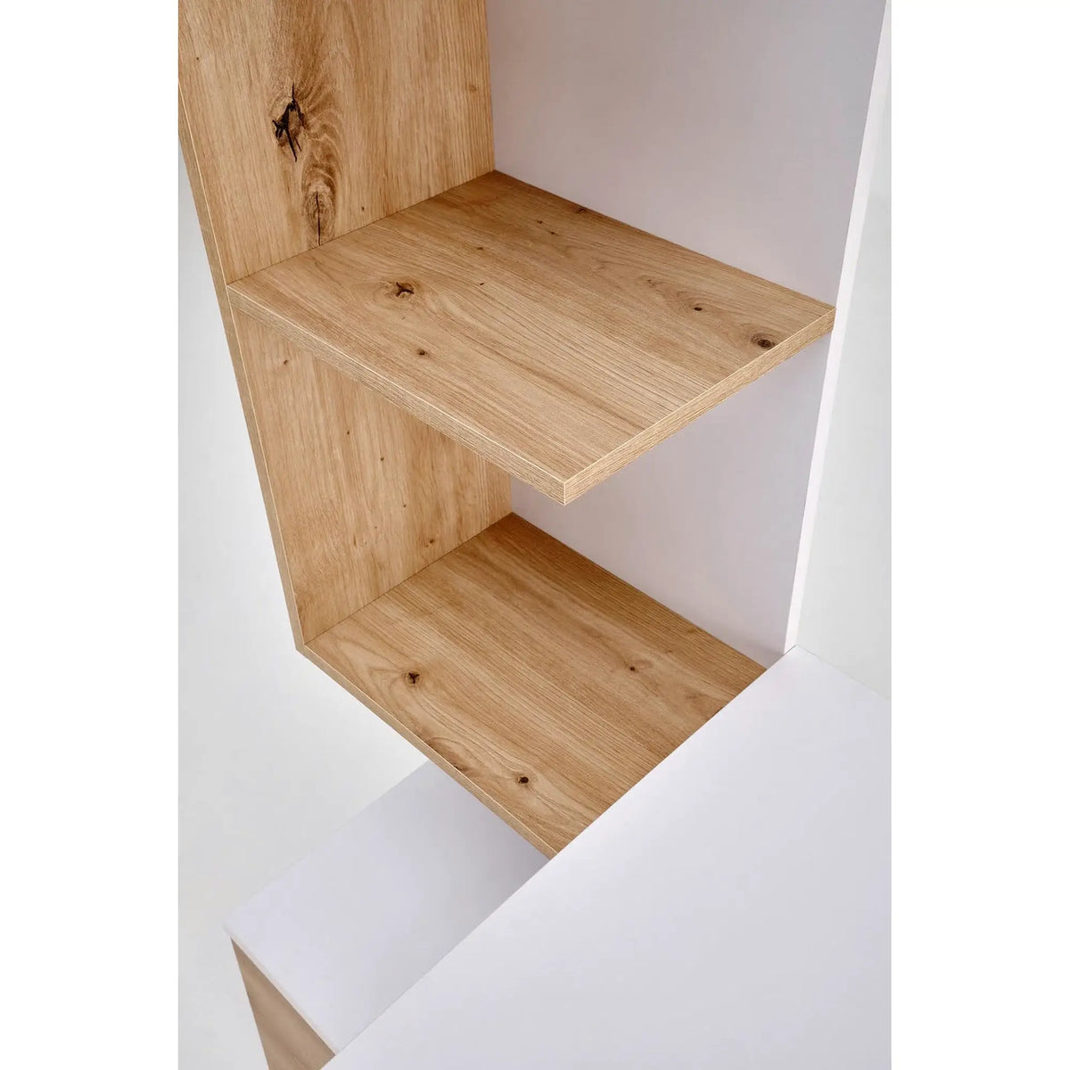 Birou MISO, alb/stejar artisan, PAL laminat, 144x60x142 cm
