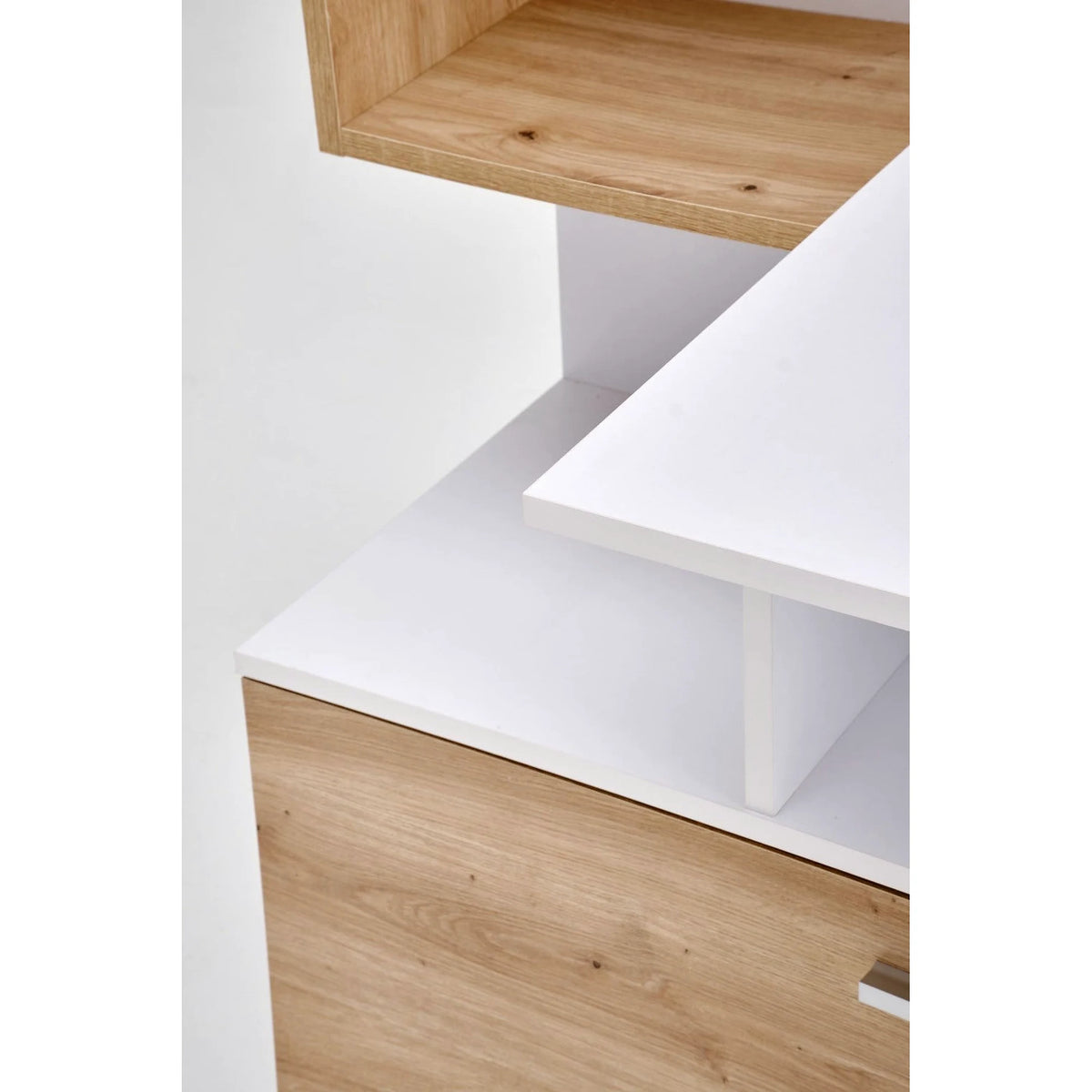 Birou MISO, alb/stejar artisan, PAL laminat, 144x60x142 cm