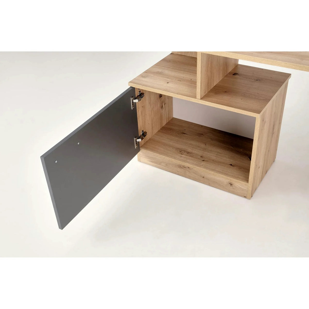 Birou MISO, stejar artisan/gri grafit, PAL laminat, 144x60x142 cm