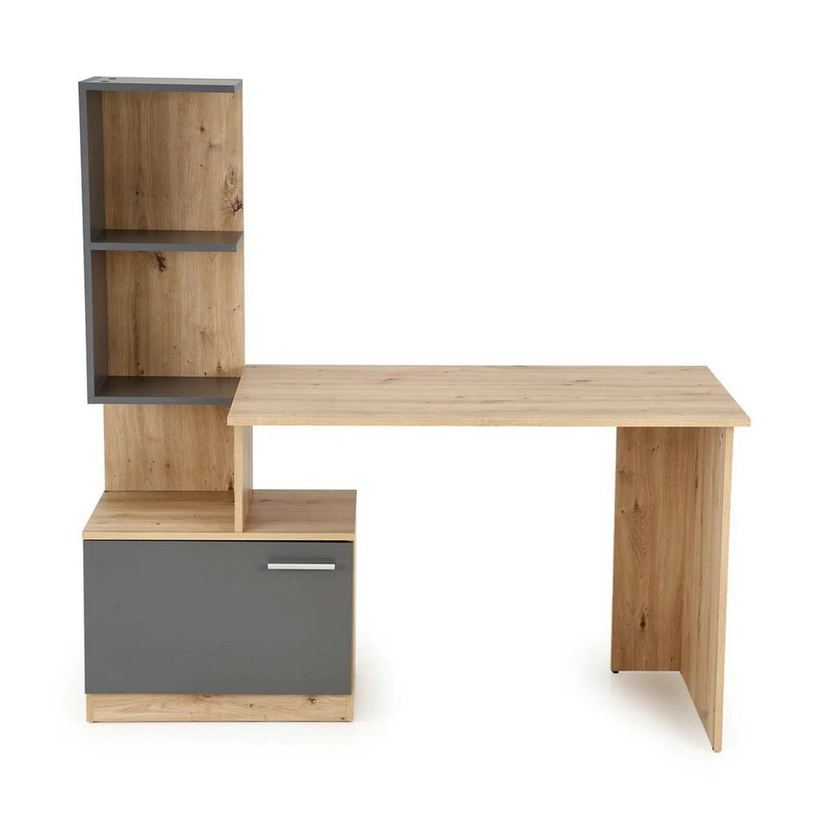 Birou MISO, stejar artisan/gri grafit, PAL laminat, 144x60x142 cm