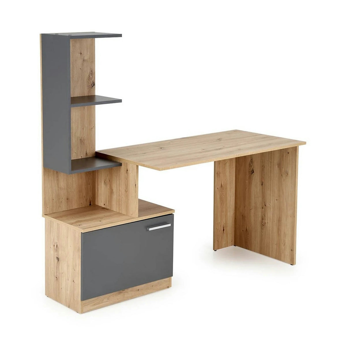 Birou MISO, stejar artisan/gri grafit, PAL laminat, 144x60x142 cm