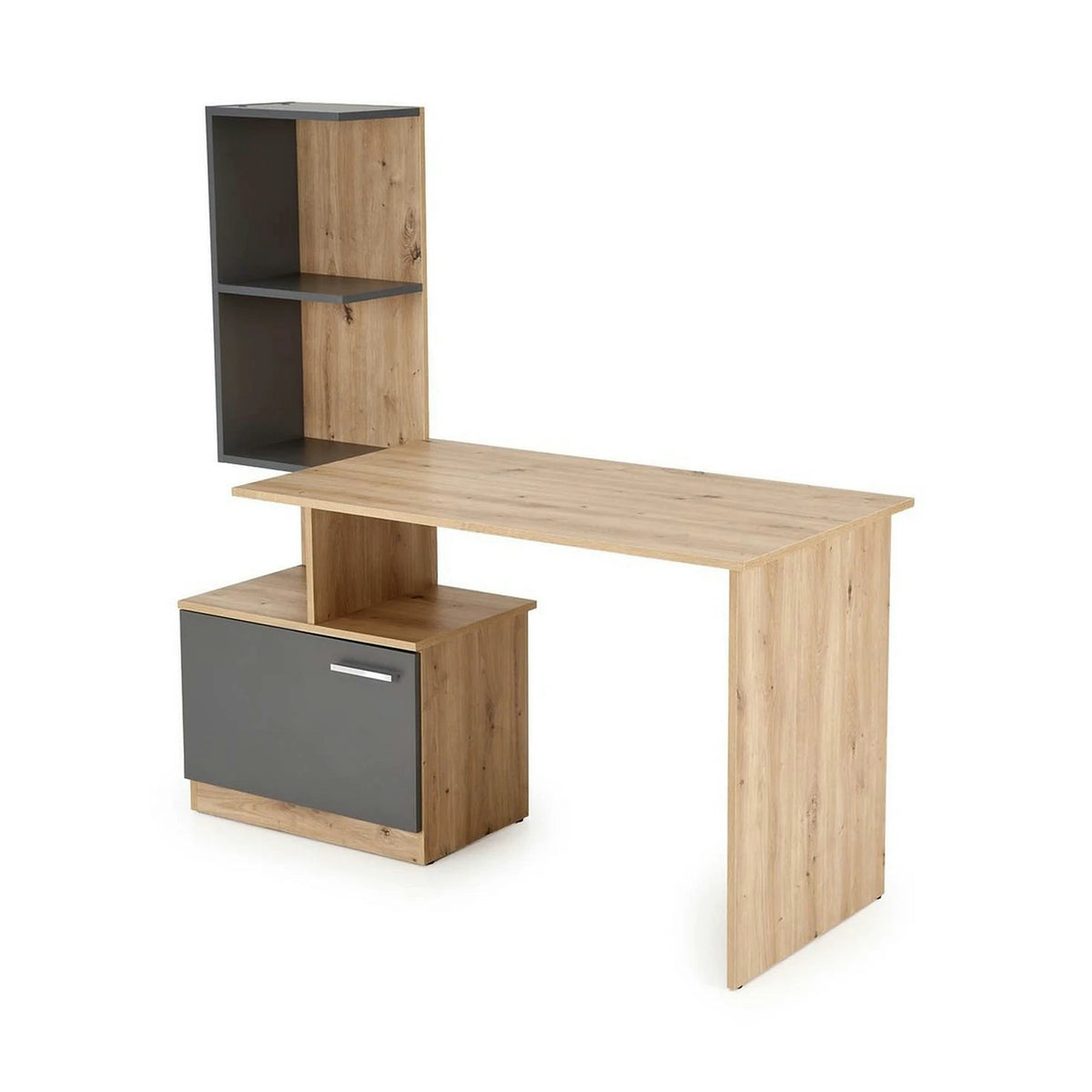 Birou MISO, stejar artisan/gri grafit, PAL laminat, 144x60x142 cm
