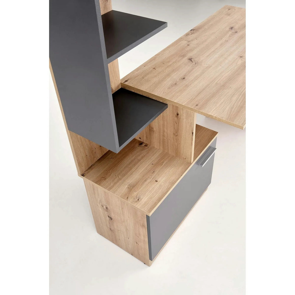Birou MISO, stejar artisan/gri grafit, PAL laminat, 144x60x142 cm
