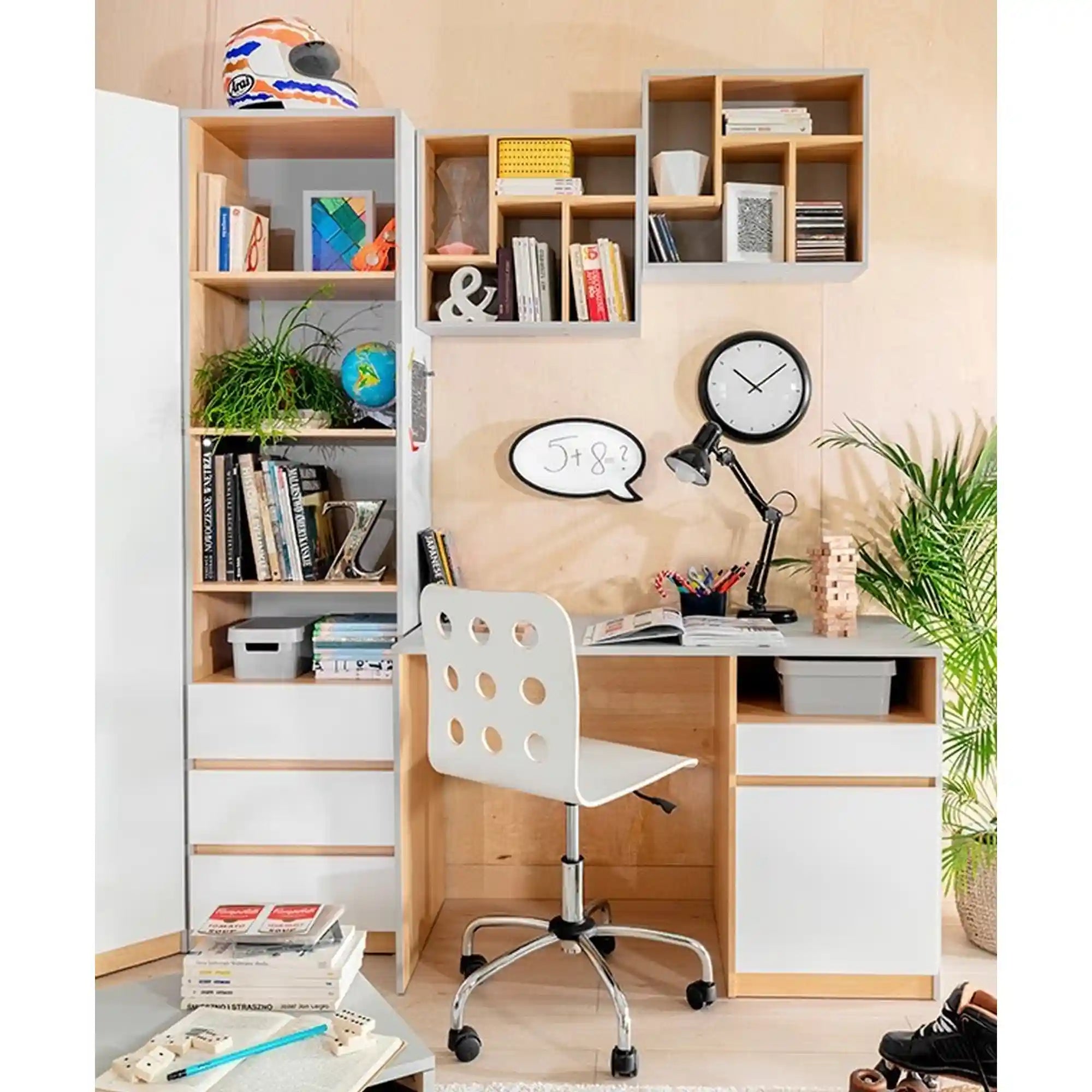 Birou NANDU, gri deschis/stejar, PAL laminat, 100x70x75 cm