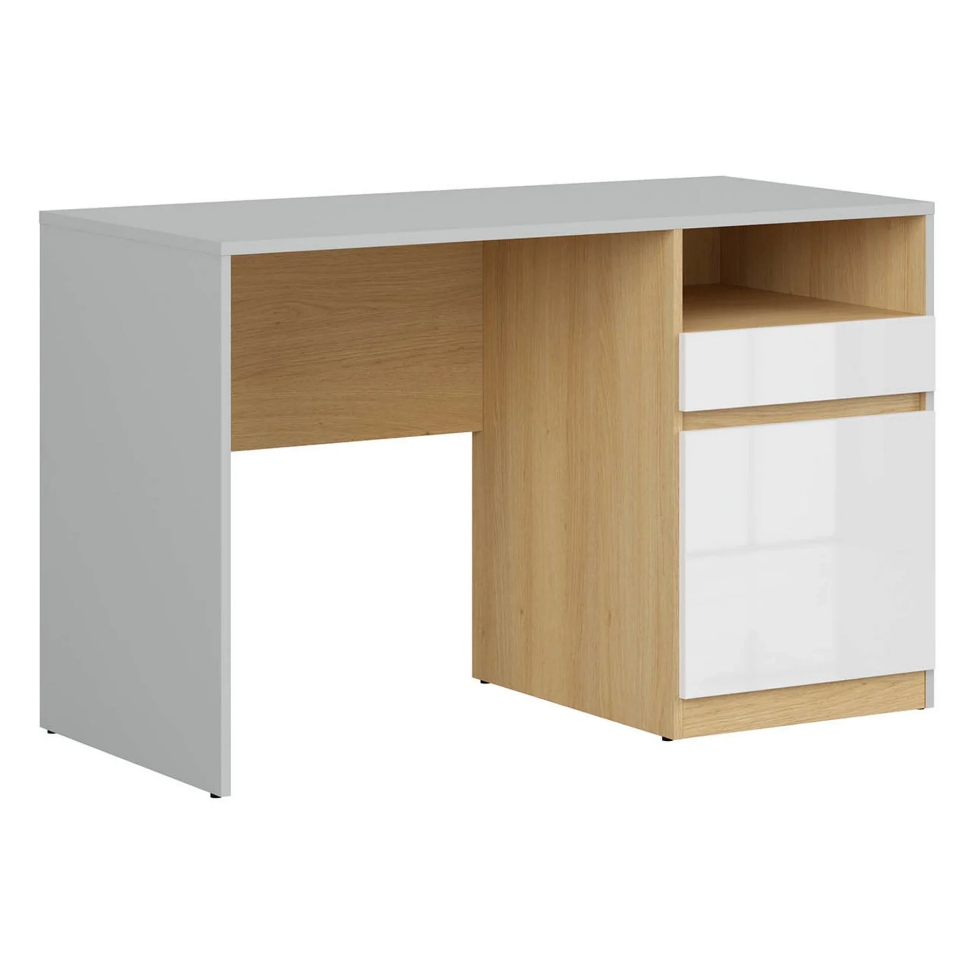 Birou NANDU, gri deschis/stejar, PAL laminat, 120x57x76 cm