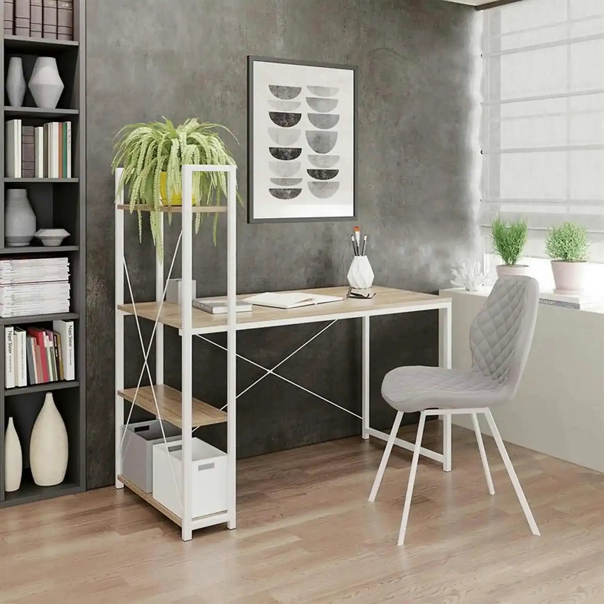 Birou NARVIK B1, alb/stejar sonoma, 120x64x120 cm