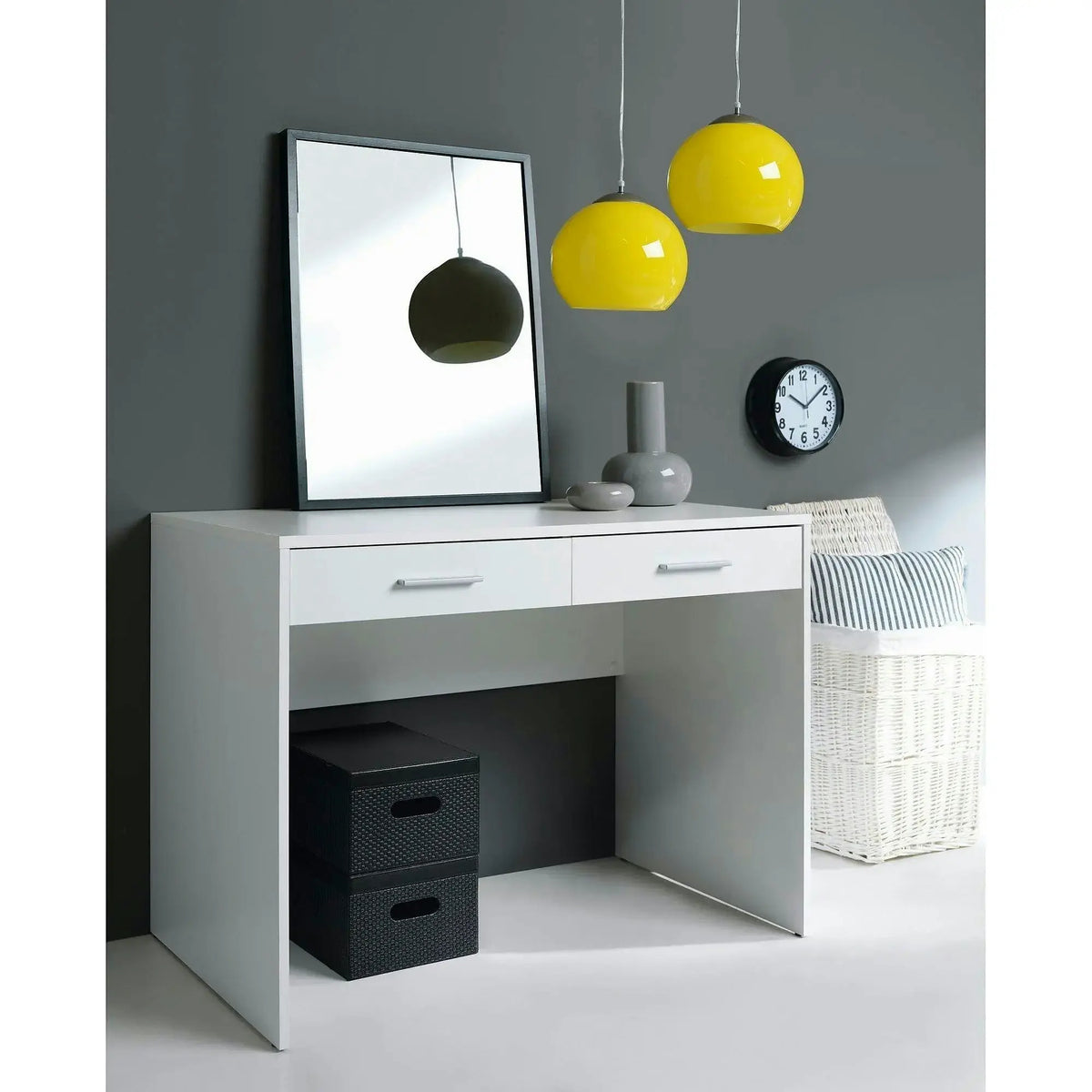 Birou NEPO PLUS, alb, PAL laminat, cu 2 sertare, 100x59x76 cm