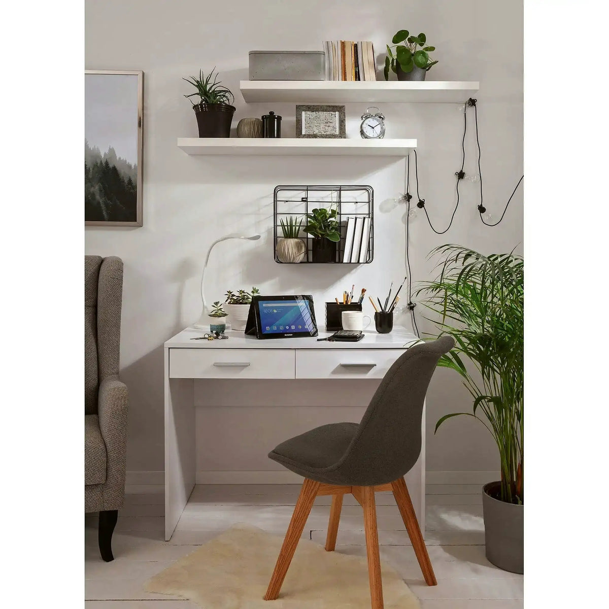 Birou NEPO PLUS, alb, PAL laminat, cu 2 sertare, 100x59x76 cm