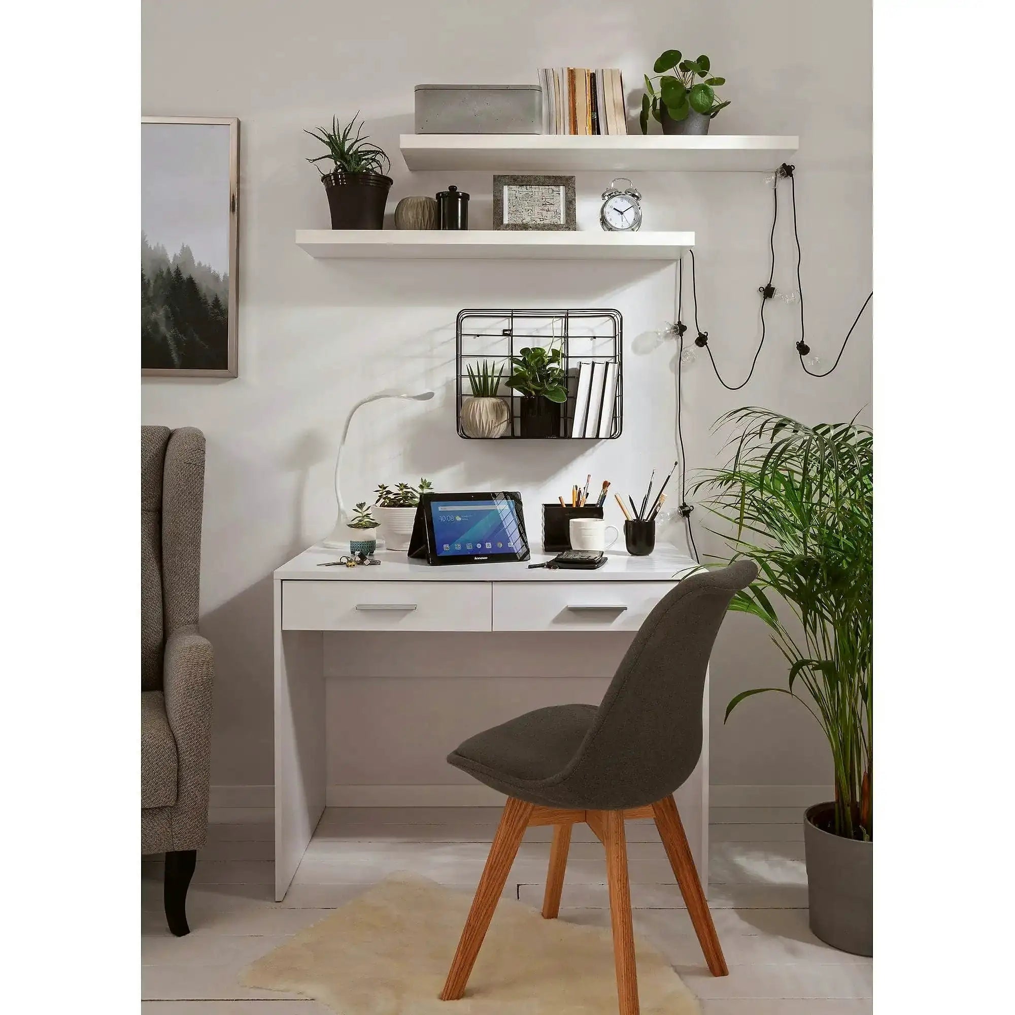 Birou NEPO PLUS, alb, PAL laminat, cu 2 sertare, 100x59x76 cm