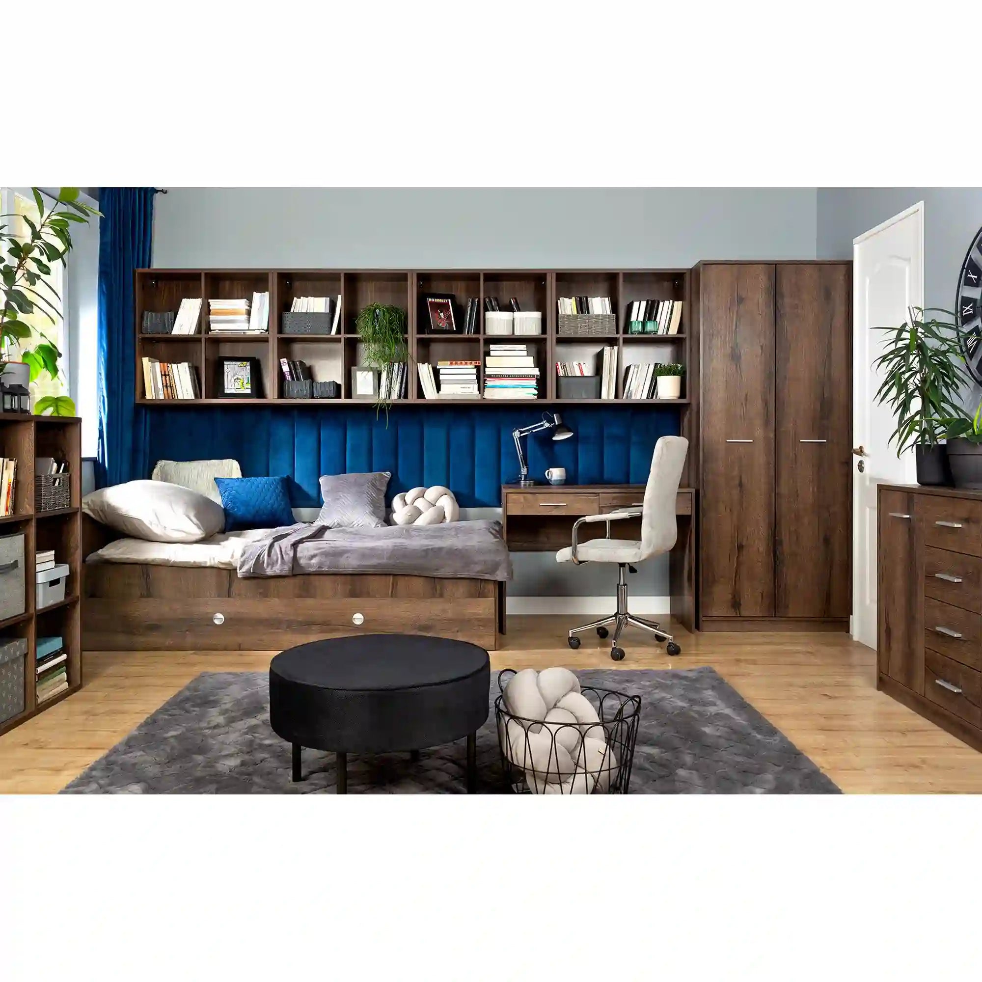 Birou NEPO PLUS, stejar inchis, PAL laminat, cu 2 sertare, 100x59x76 cm